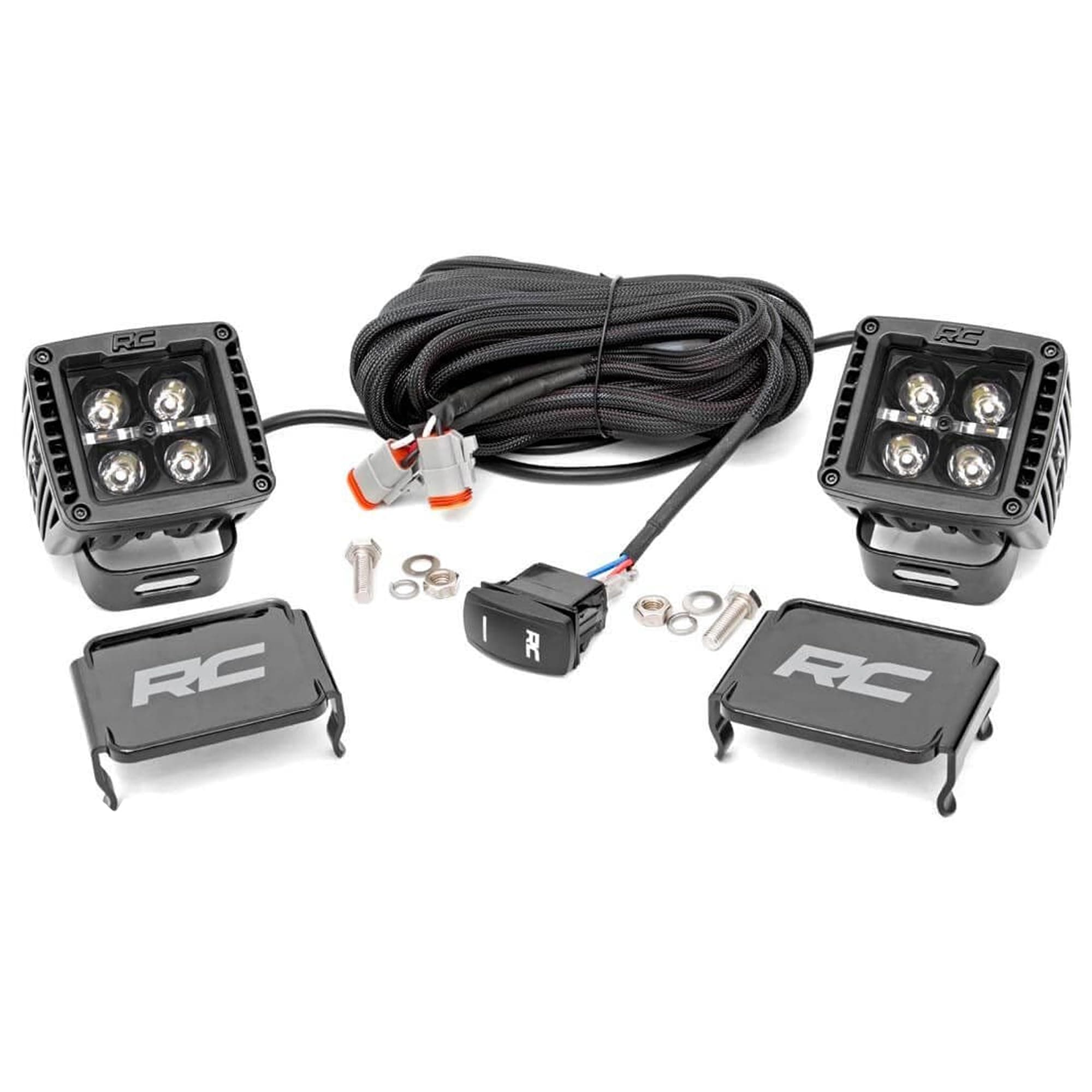 Rough Country 2" Black Series Square LED Cube Lights | White DRL - 70903BLKDRL