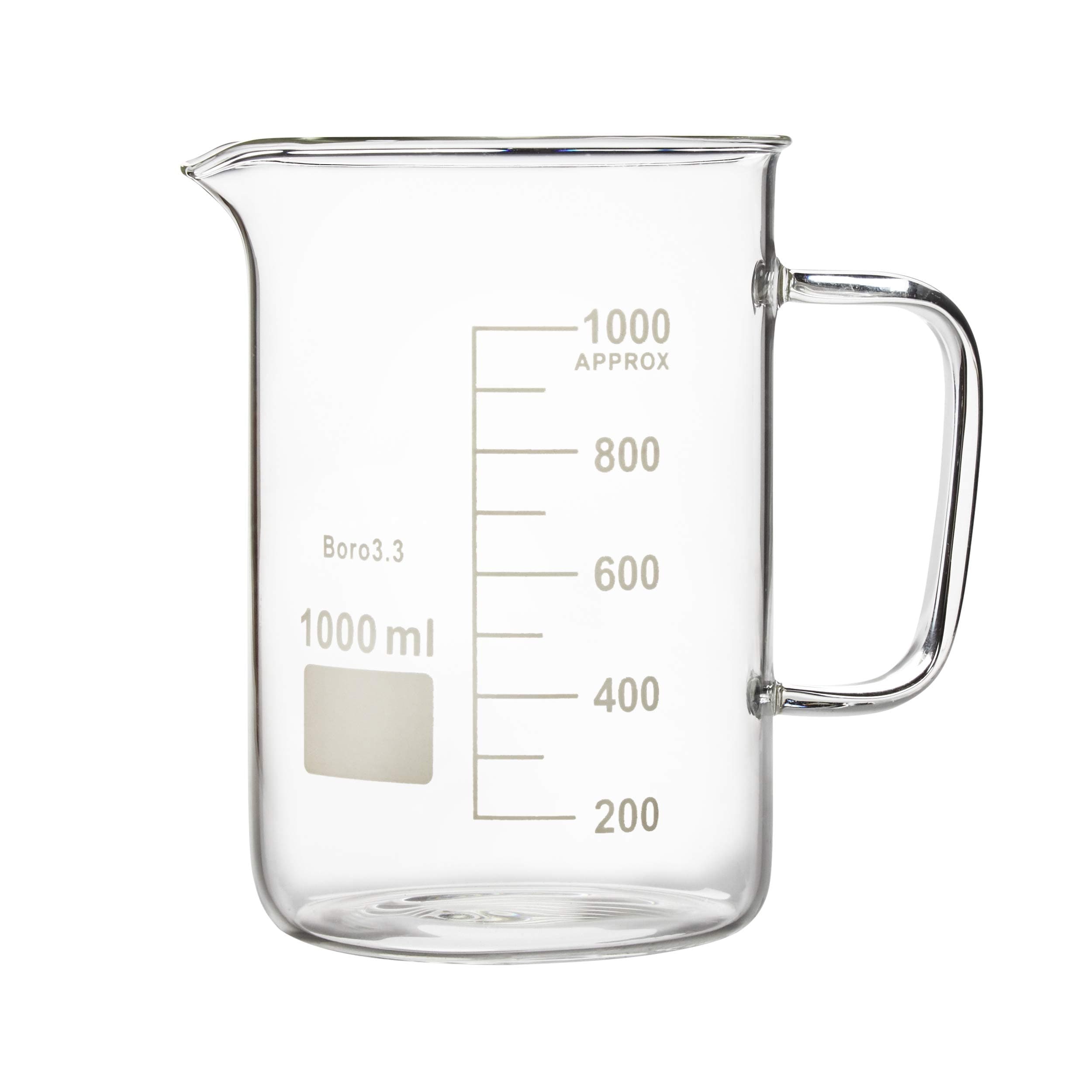 Labnique Glass Beaker with Handle, Beaker Mug with Pouring Spout, Double Graduated, 1000ml (33.8 oz / 4.2 cups)