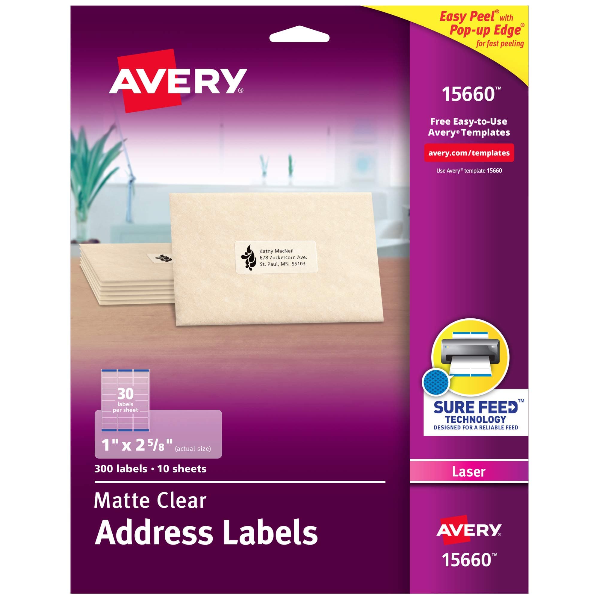 Printable Address Labels for Laser Printers, 1" x 2-5/8", Matte Clear, 300 Blank Mailing Labels (15660)
