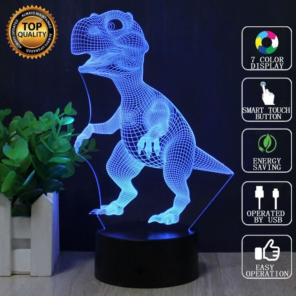 Dinosaur 3D Night Light - Dinosaur Gifts - 3D Dinosaur Light - 3D Led Lamp - T Rex Dinosaur - Acrylic Lamp - 3D Christmas Lights - Optical Illusion Led Light