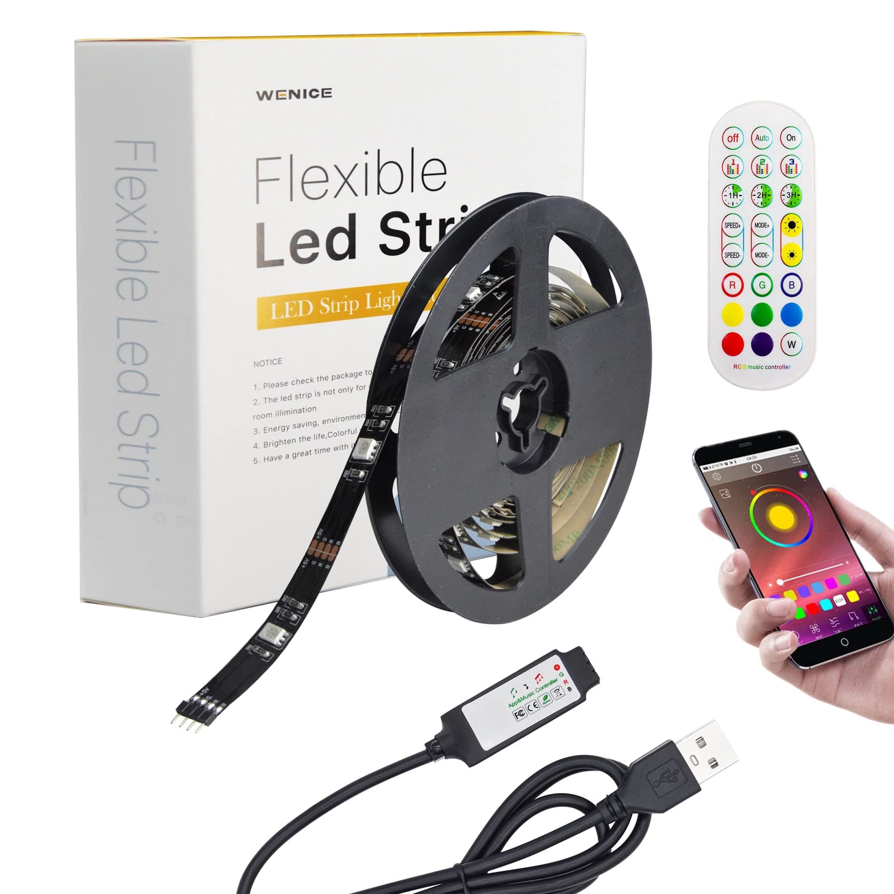 WENICE LED Light Strip 25ft for TV 85-95inch, USB LED Light with APP and Remote