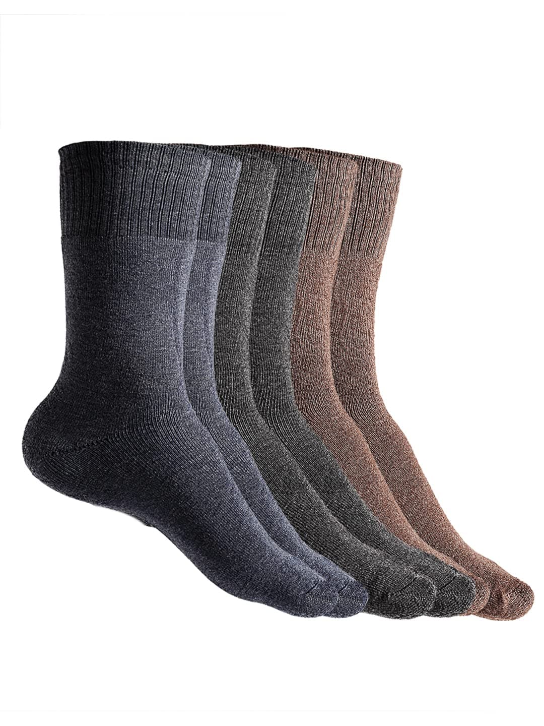 Men's Woolen Calf Length Solid Thick Terry Winter Wear Socks (Multicolor, Free Size) - Pack of 3 Pairs