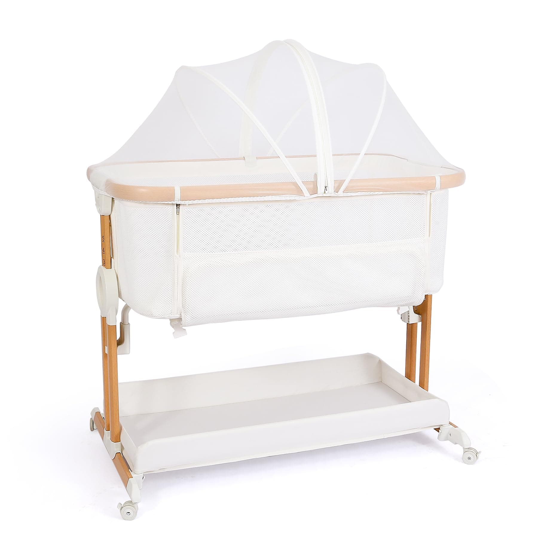 bicystar Baby Bassinet Bedside Sleeper 2 in 1 with Wheels, Breathable All Mesh with Mattress, Incline Option, 5 Adjustable Heights for Newborn to 6 Months Infant