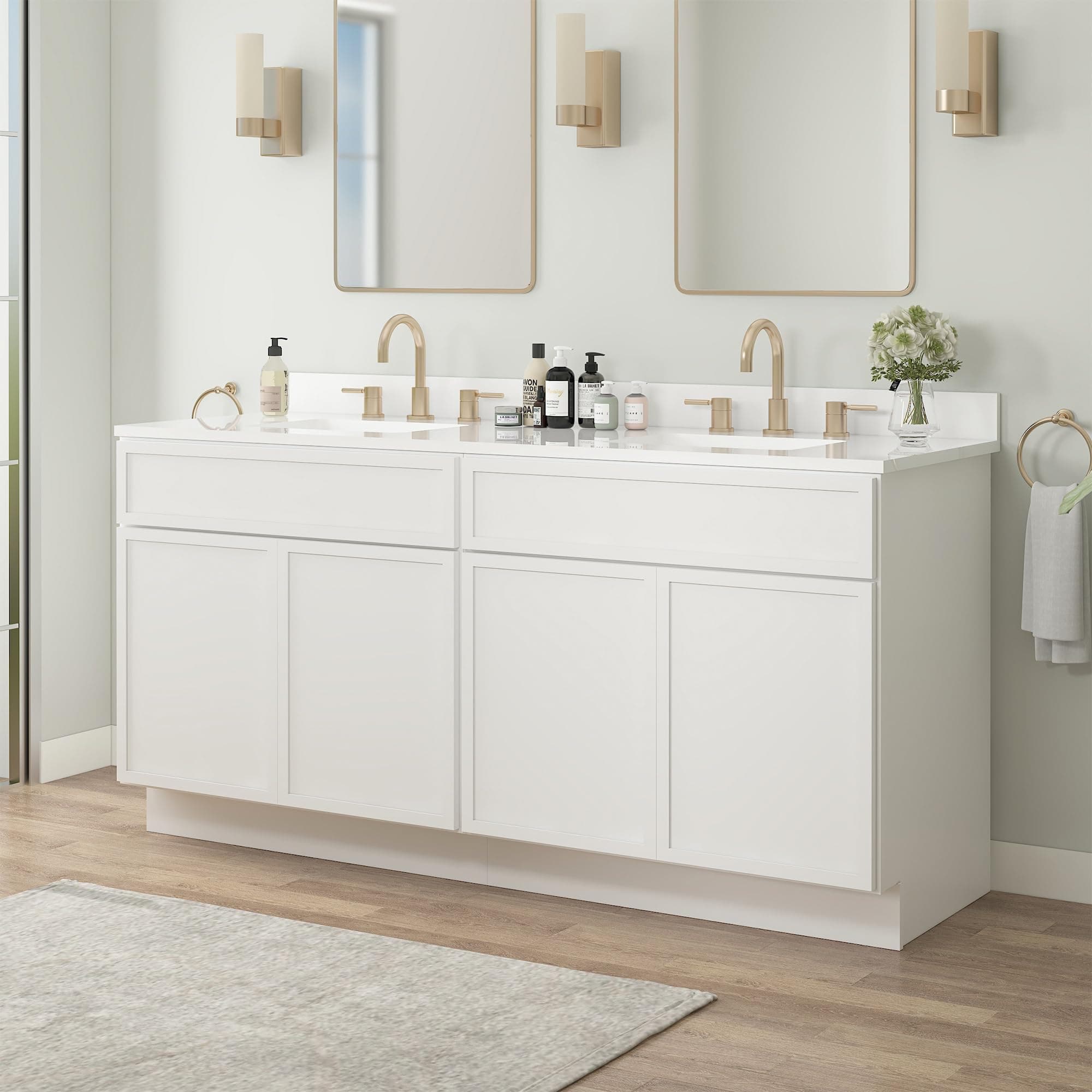 Vanity Art 72 Inch Bathroom Vanity Base Cabinet Double Sink Top (Without Sink), Soft Closing Door, Storage Unassembled Cabinet, White, 2ea 36 Inch Cabinet Combo