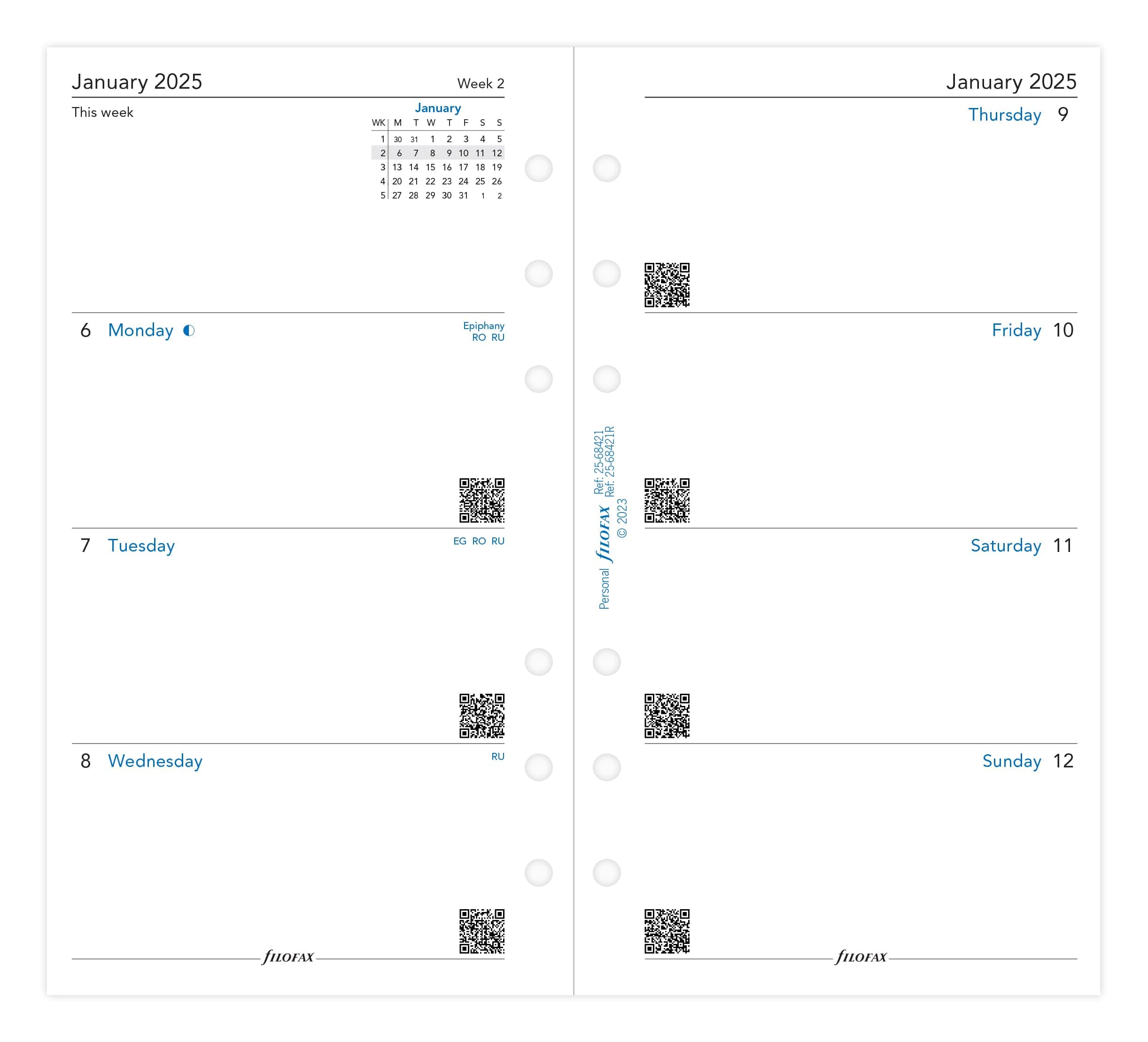 Personal Week on two pages English Monday start 2025, packaging may vary