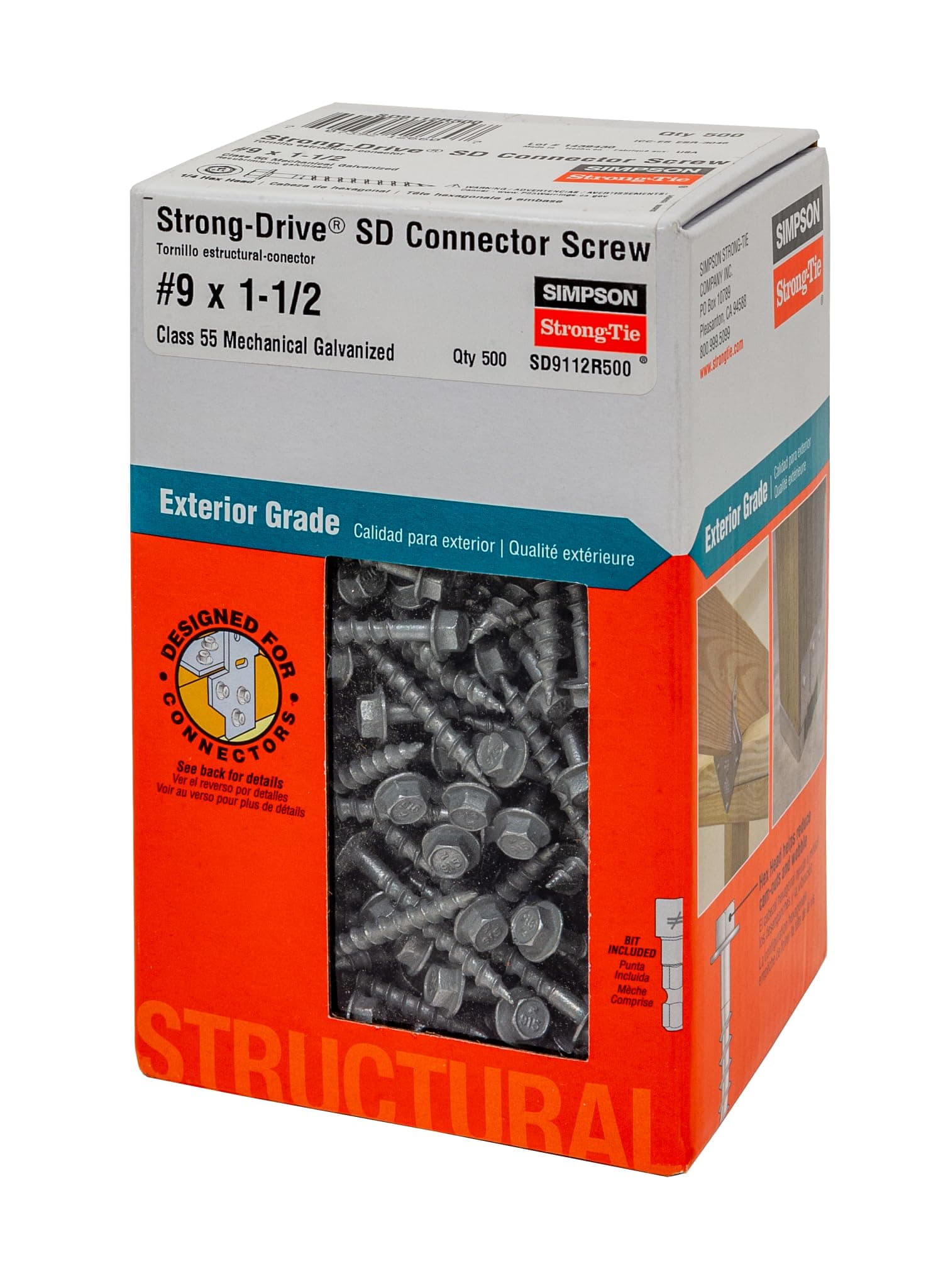 Simpson Strong-Tie Structural Screws SD9112R500 No.9 by 1-1/2-Inch Structural-Connector Screw, 500-Pack