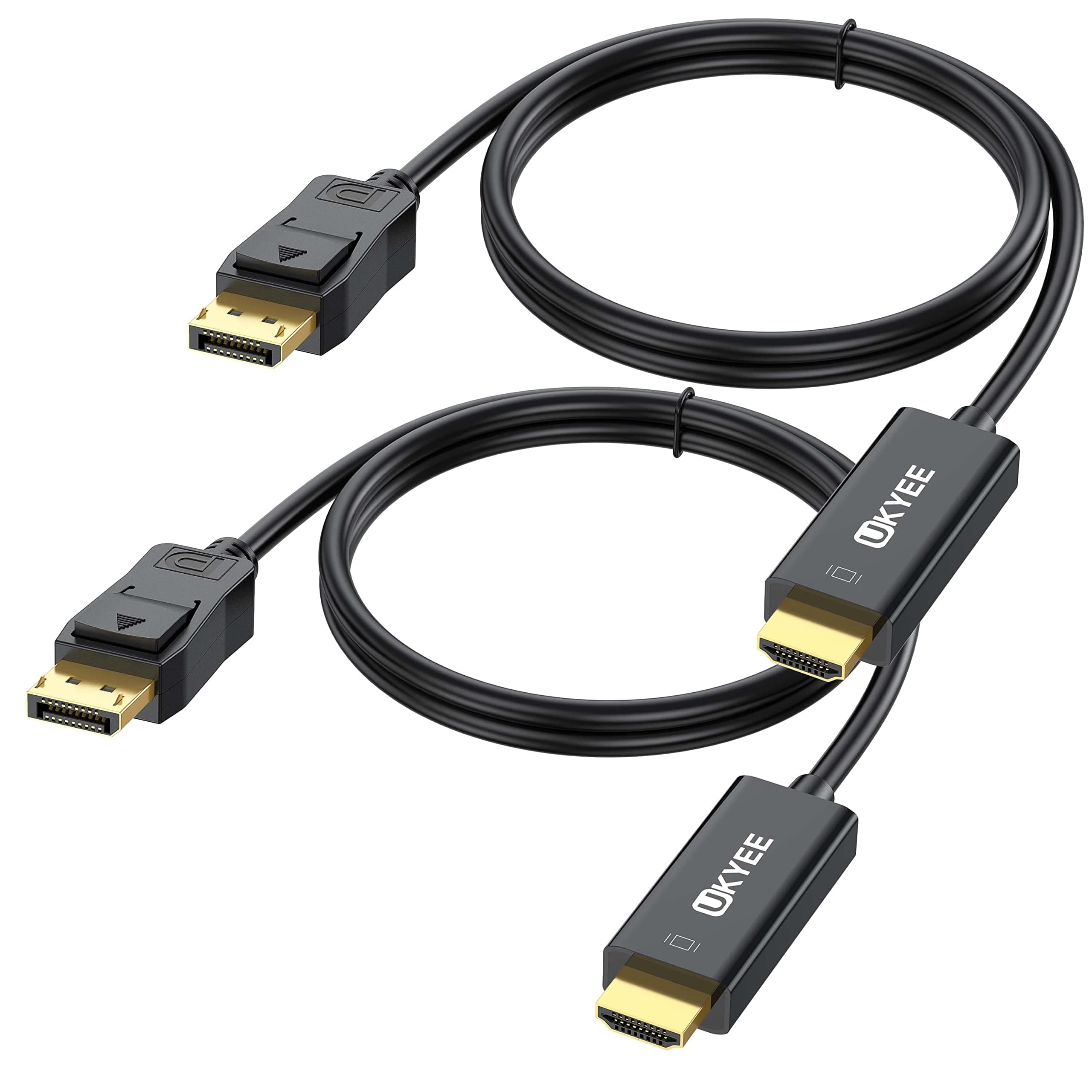 4K Displayport to HDMI Cable 6FT 2-Pack, Display Port (DP) to HDMI Adapter 6FT Male to Male Cord Converter for PCs to HDTV, Monitor, Projector.