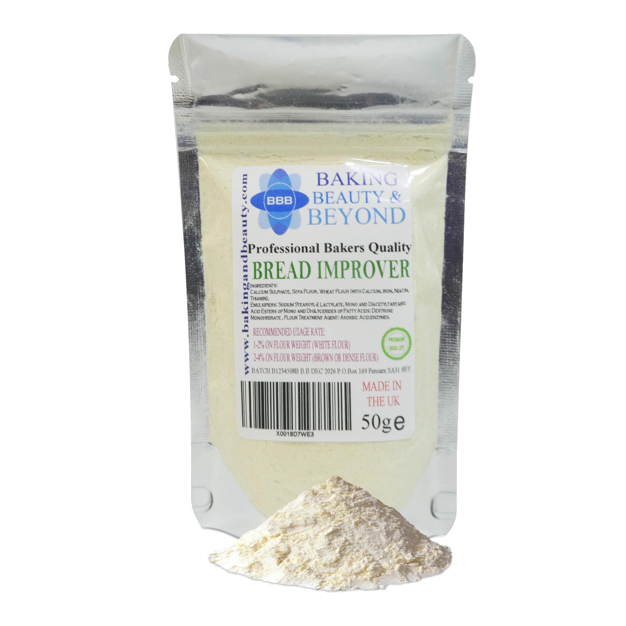 Baking Beauty and Beyond Professional Mix Improver Powder for Bread - Dough Enhancer for Bread, Grain Dough Conditioner Strengthens Starch and Improves Texture of All Flours, 50g