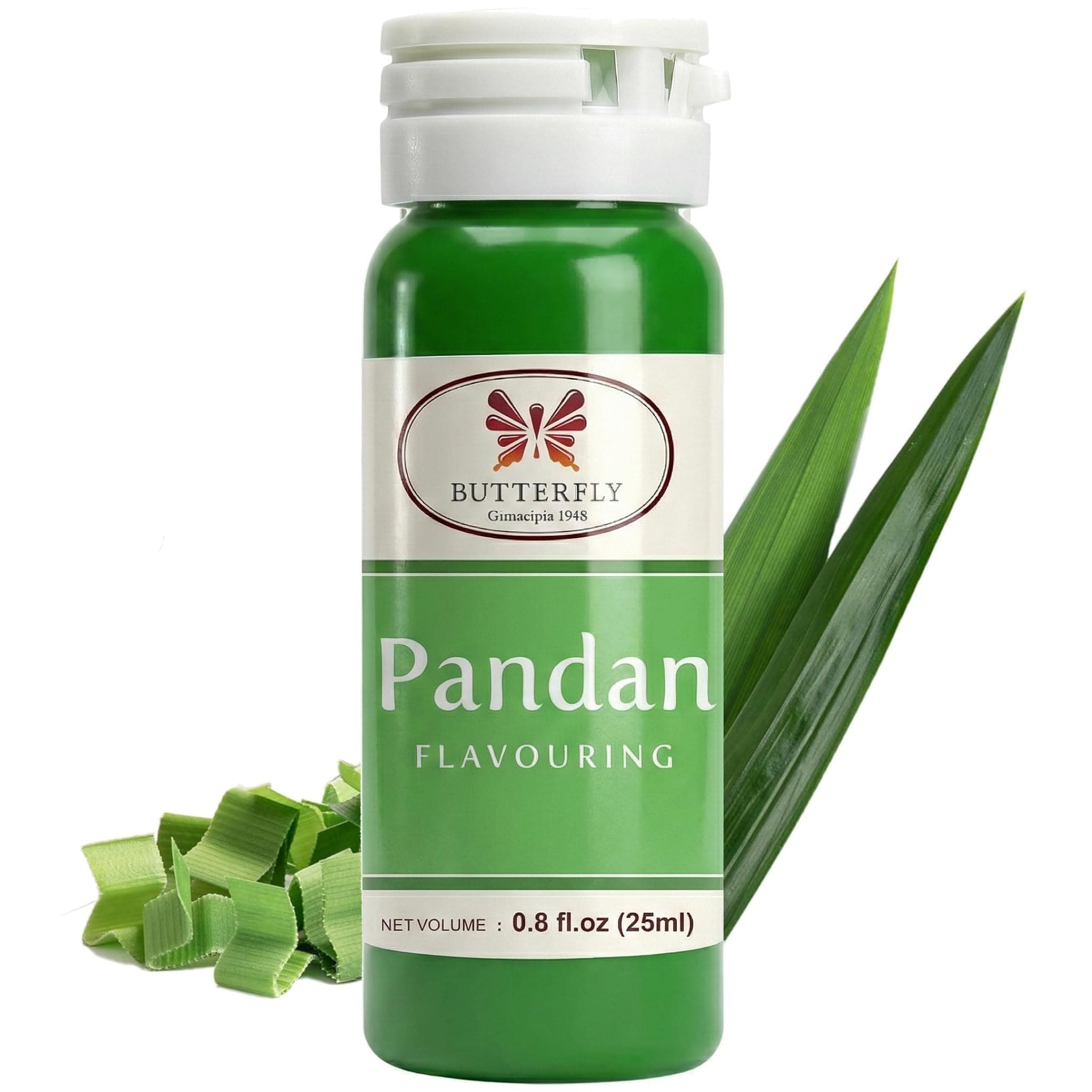 Butterfly Pandan Flavoring Extract 0.8 Oz (25 ml) — Paste-Strength Pandan Extract for Baking, Drinks, Waffle Mix, Buko Desserts, Syrup & Lattes