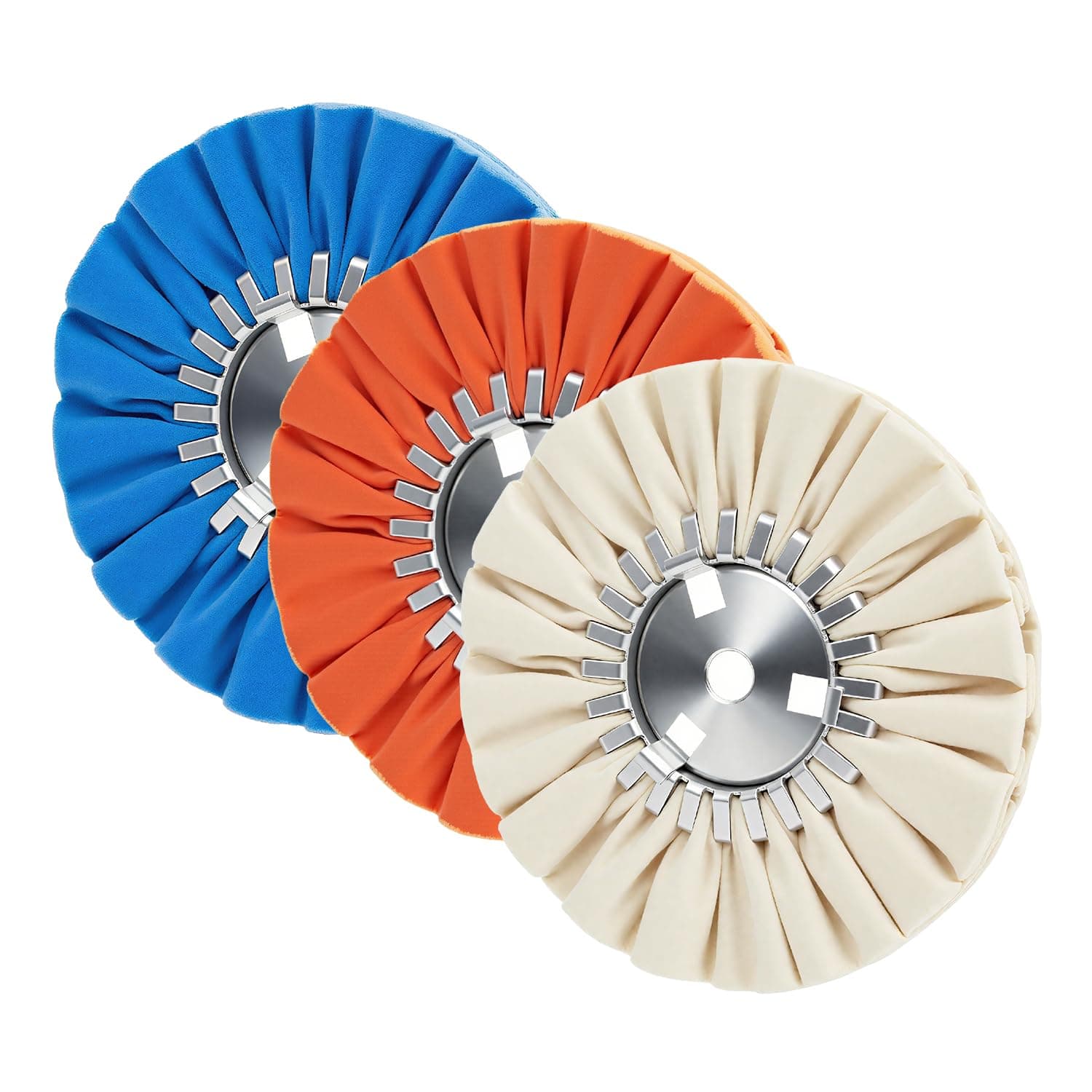 (20cm multiple Grit 3 PCS) - 20cm Airway Buffing Wheel, 1.6cm Arbour Hole, 16 Ply Fine/Medium/Coarse Polishing for Angle Grinder, White/Orange/Blue 3PCS