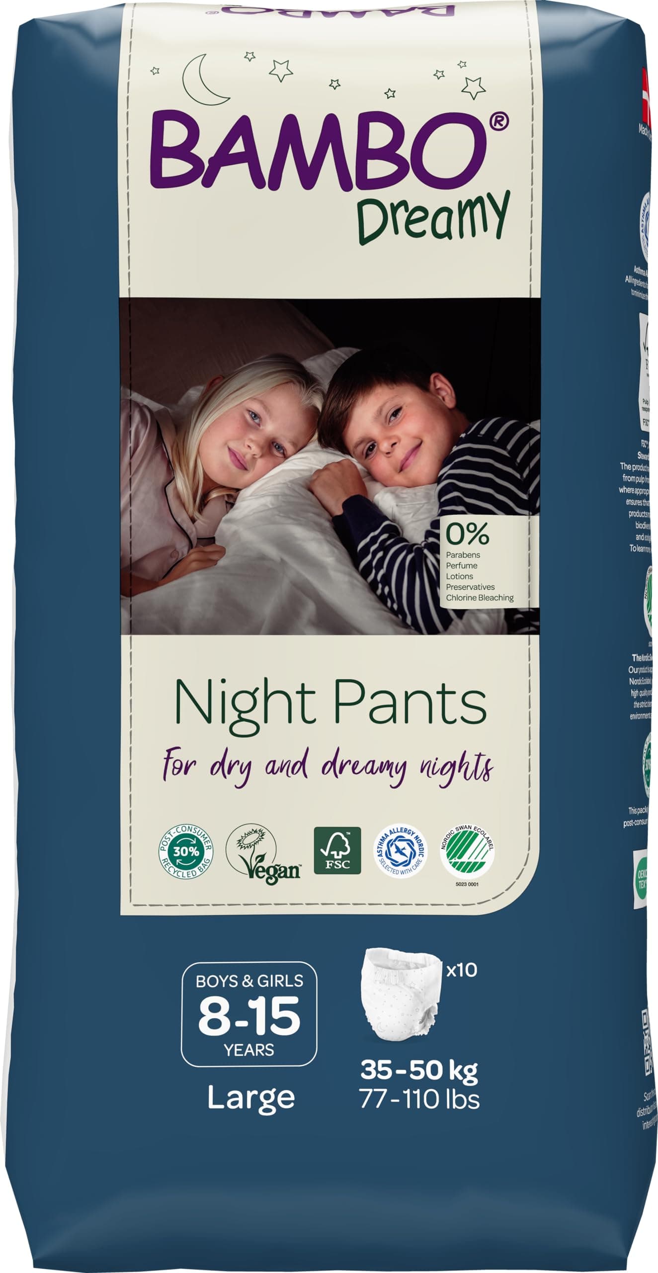 Bambo Nature Premium Dreamy Night Pants, Pull Up Pants, Eco-Labeled Night Time Diapers, Secure, Comfortable, Skin Friendly : Children Aged 8-15 Years, 10 Count