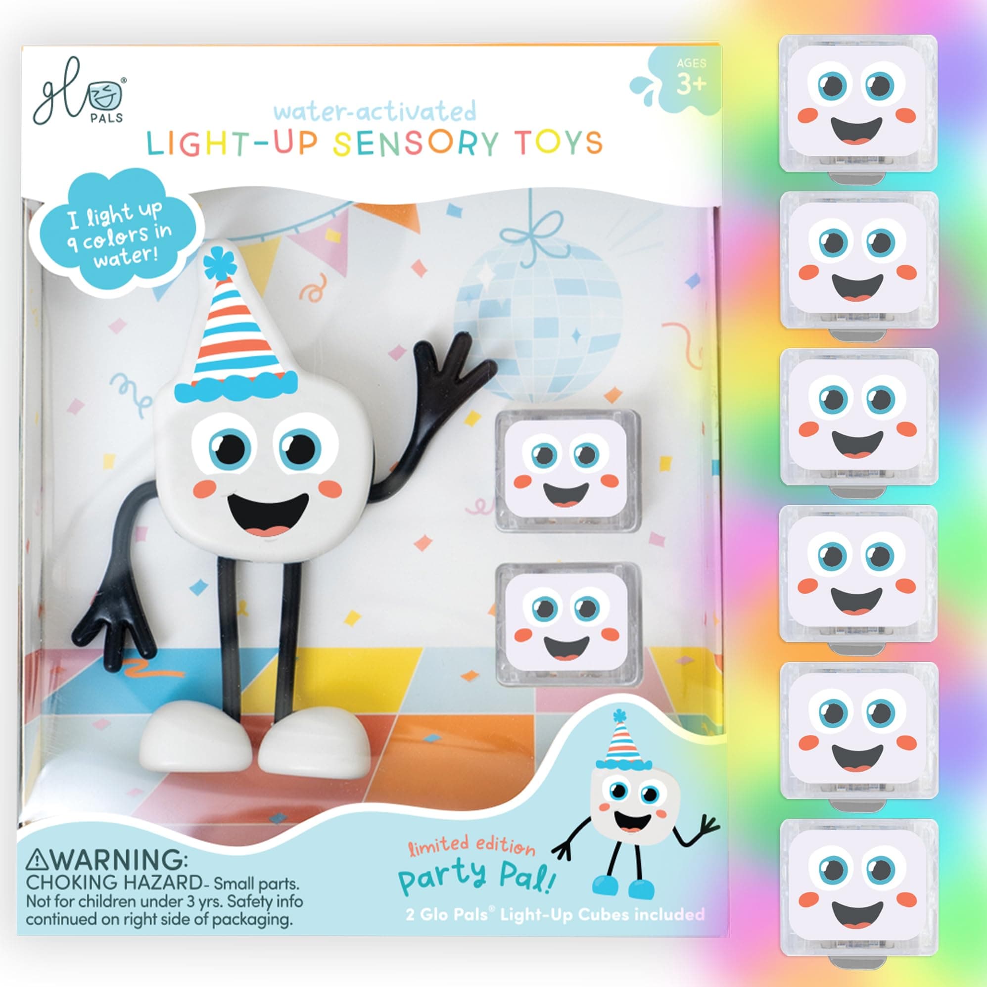 New Glo Pals Water-Activated Bath Toy with 6 Reusable Light-Up Cubes for Sensory Play (Party Pal)