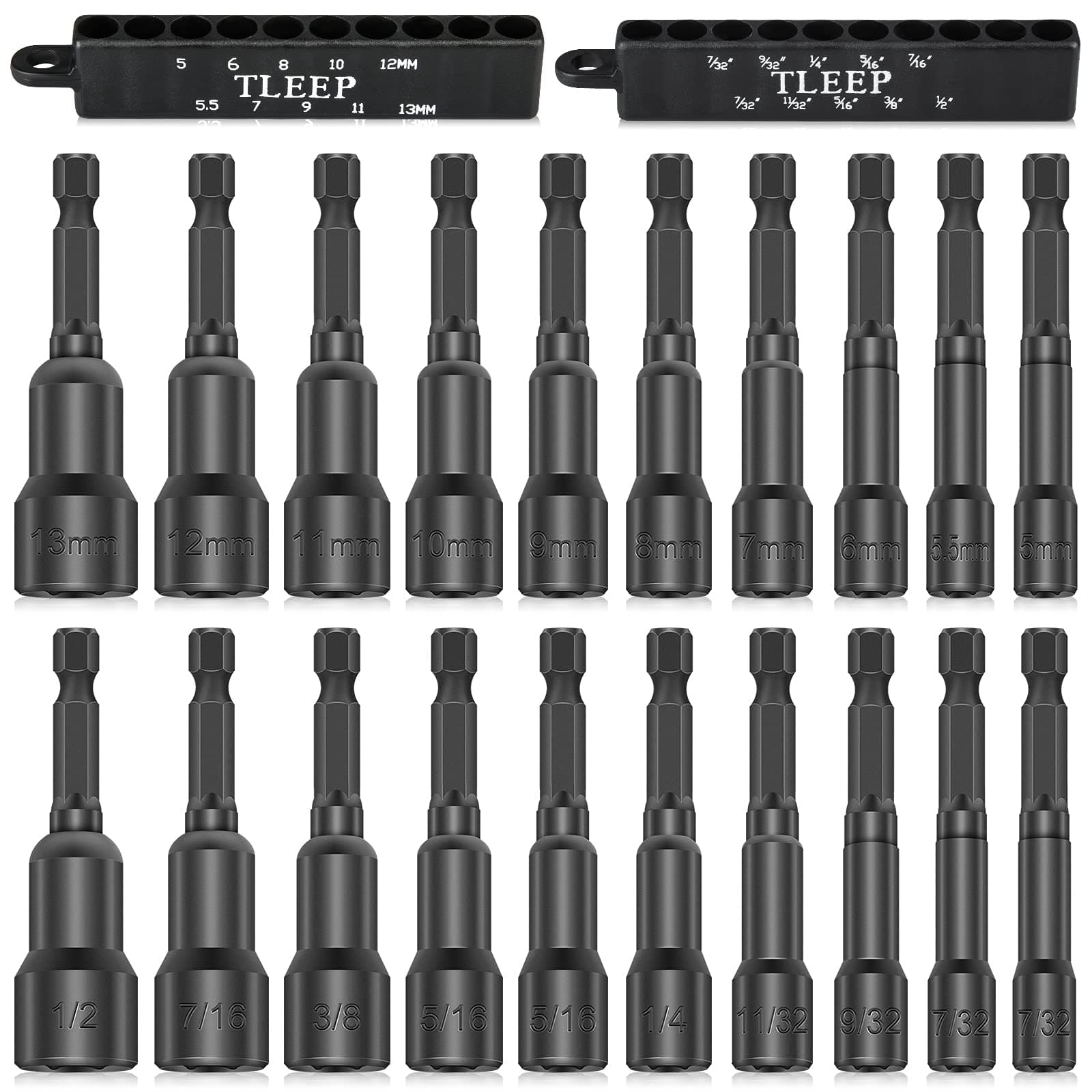 20 x 65MM Magnetic Power Nut Driver Set for Impact Drill, 1/4" Hex Head Drill Bit Set SAE & Metric Screwdriver Socket Set, Chrome Vanadium Steel Quick Change Chuck Socket Wrench Nut Setters