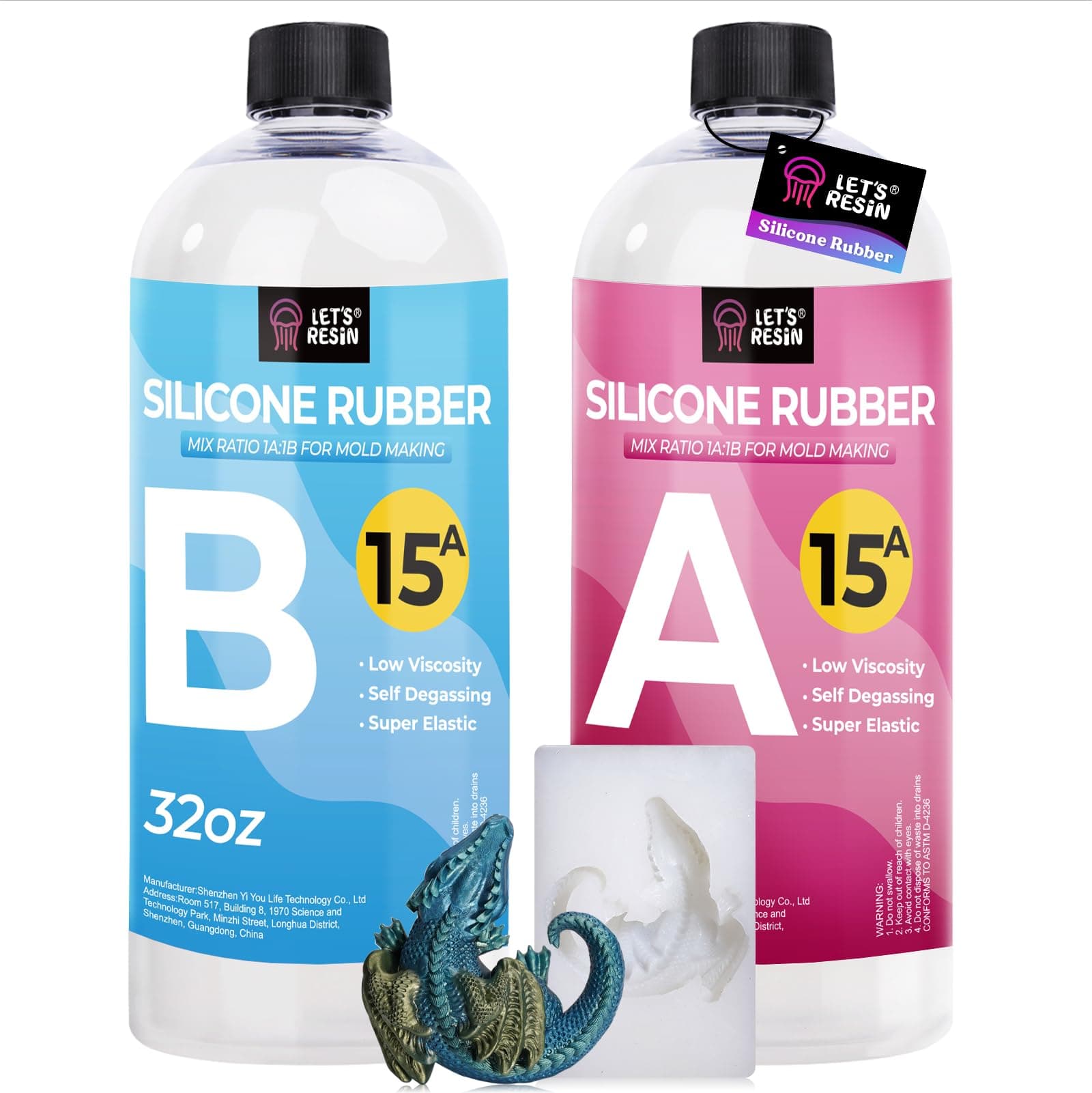 Silicone Mold Making Kit 63.48oz/3.968lbs,Non-Toxic Mold Making Silicone Rubber,Silicone Mold Maker,Clear Liquid Molding Silicone Kit for Resin Molds, Silicone Molds Making…