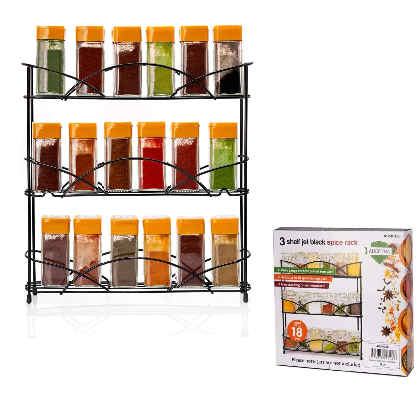 ADEPTNA Heavy duty Free Standing 3 Tier Spice and Herb Rack - Universal Size Fits Most Brands - Non Slip Rubber Feet