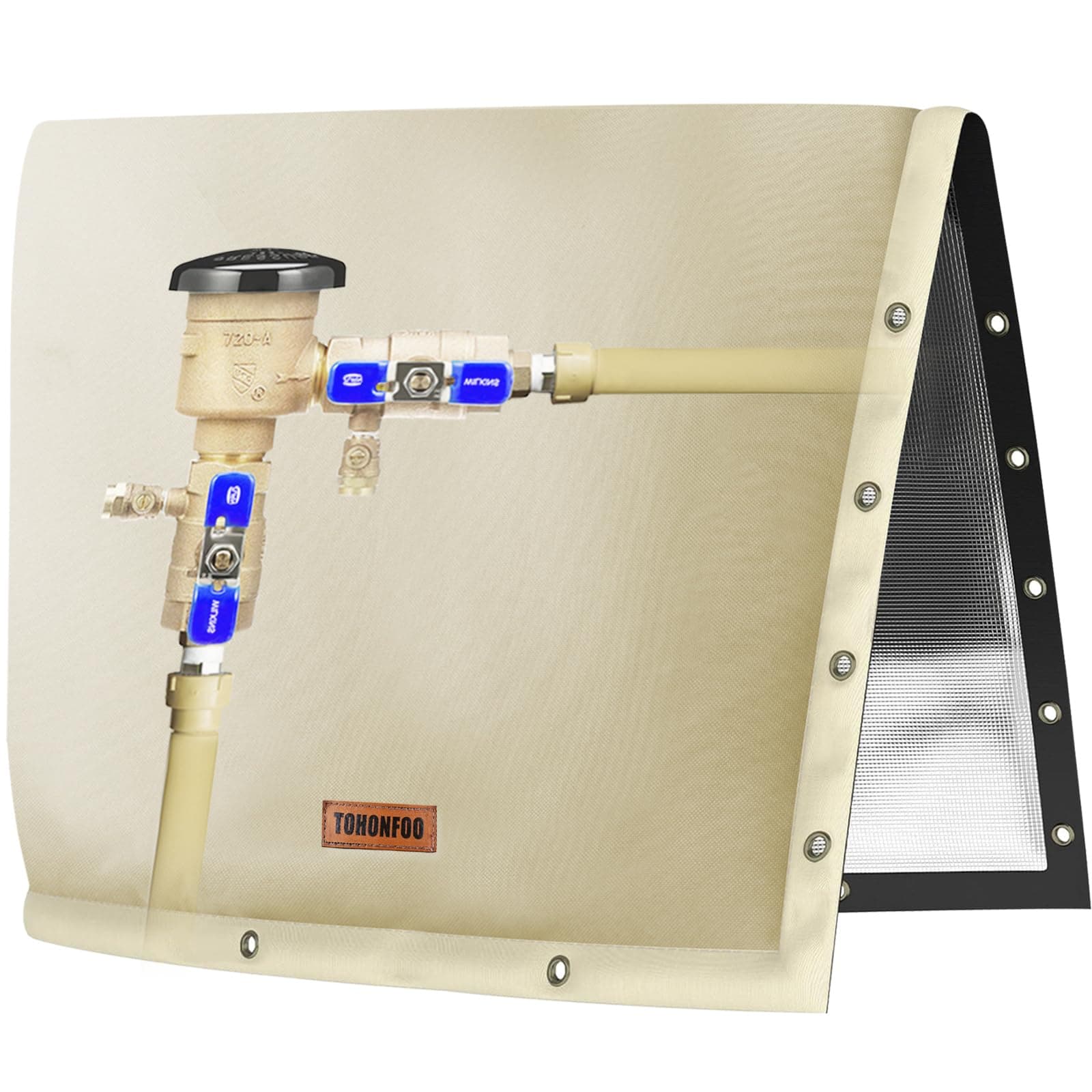 TOHONFOO2-Way Opening Backflow Preventer Pipe Insulation Cover (5°F) - Irrigation Sprinkler Valve Cover - Water Well Pump Cover - Sturdy 5 Layers for Winter Freeze Protection (30"W x 24"H, Beige)