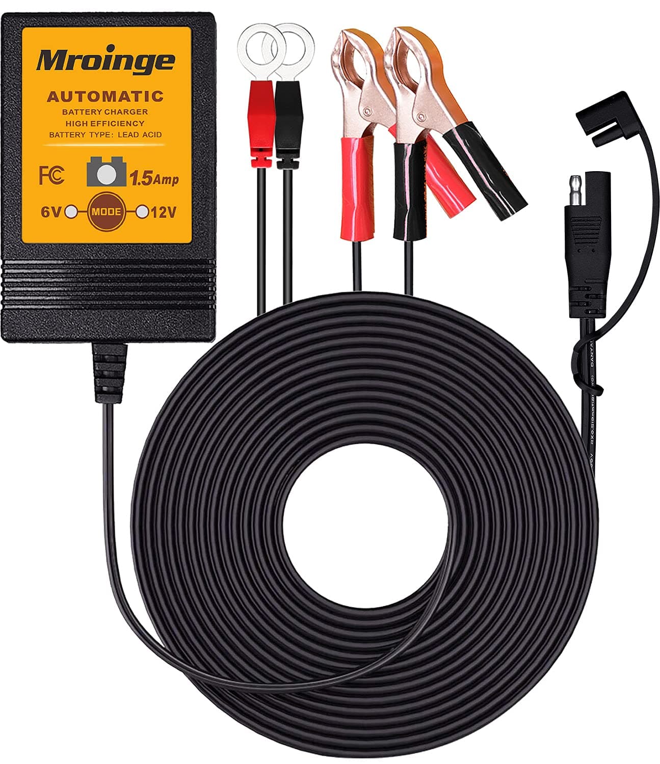 MBC015, 6V / 12V 1.5A Fully Automatic Trickle Battery Charger/Maintainer for Automotive Vehicle Motorcycle Lawn Mower ATV RV Powersport Boat, Sealed Deep-Cycle AGM Gel Cell Lead Acid Batteries