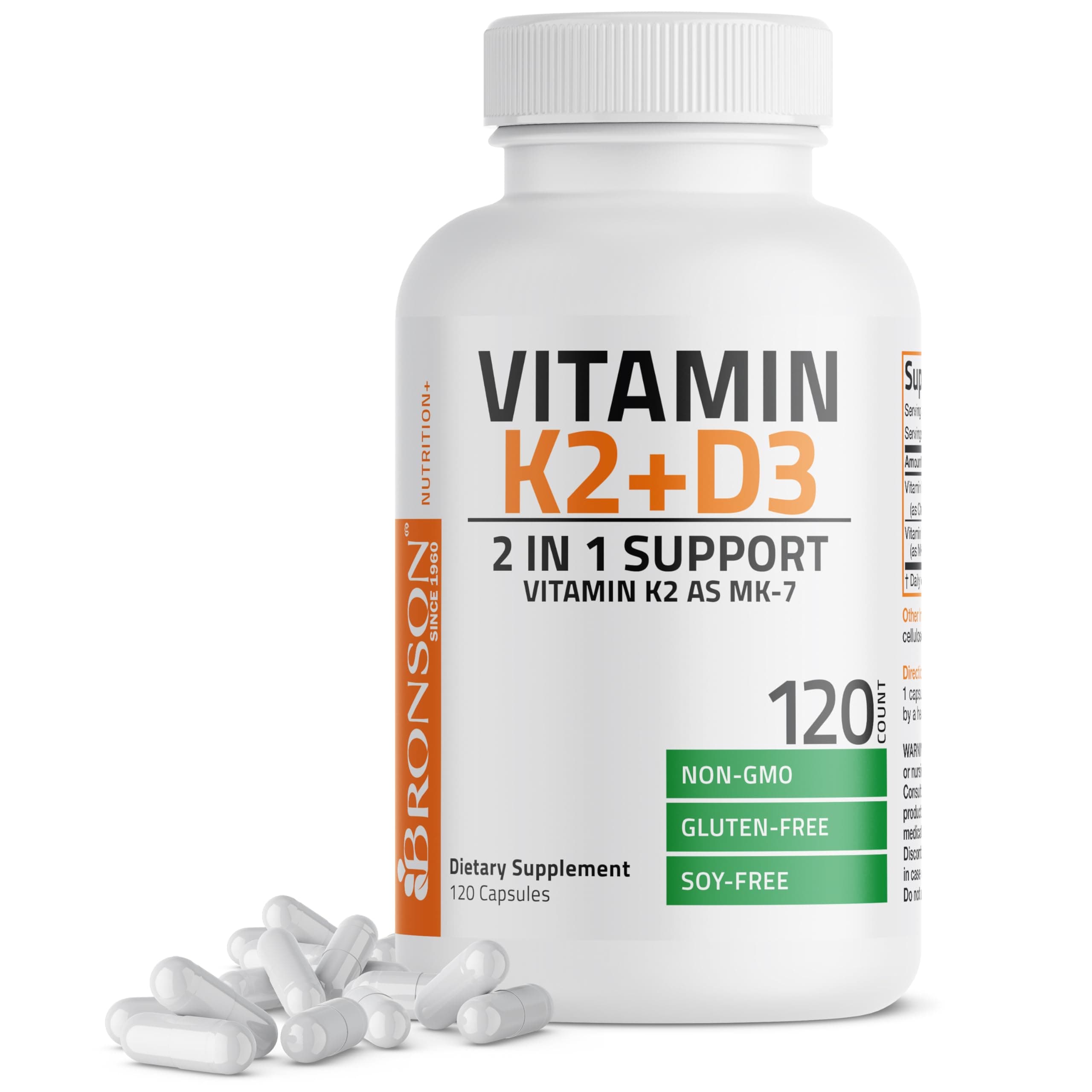 Vitamin K2 (MK7) with D3 Supplement - Vitamin D & K Complex Premium Non GMO, 120 Capsules