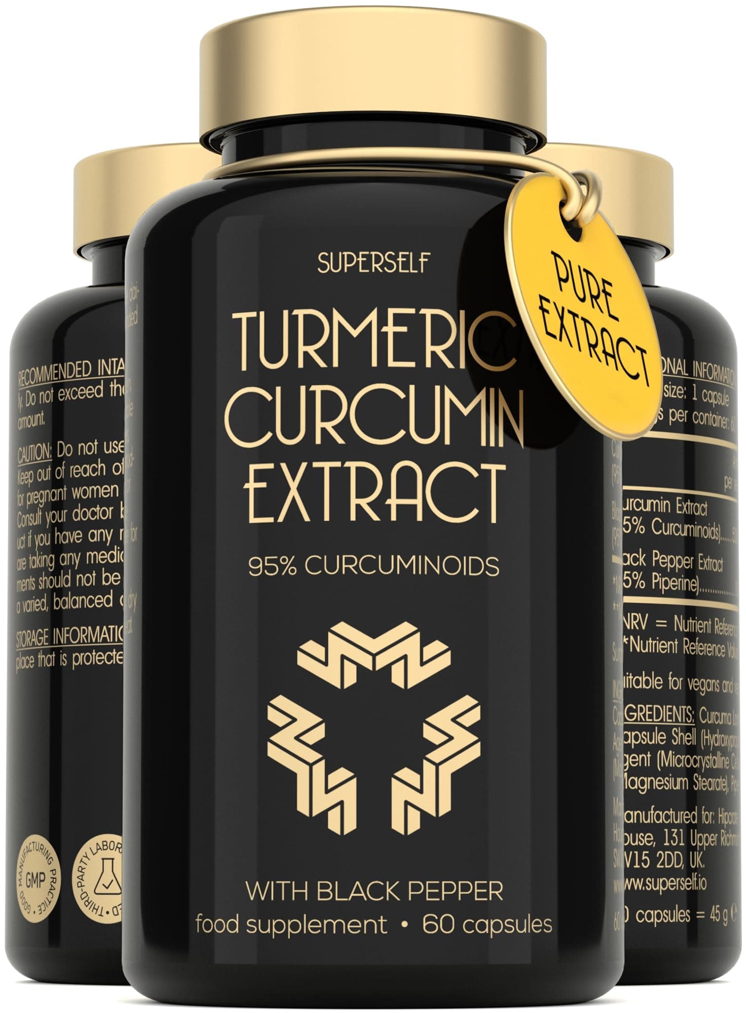 Turmeric Curcumin Capsules High Strength with Black Pepper - Pure Curcumin Extract with 95% Curcuminoids - 60 Tablets One a Day 500mg - Premium Turmeric Herbal Supplements - Enhanced Absorption