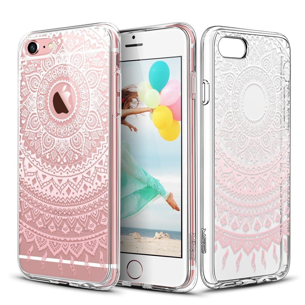 ESR Case Compatible for iPhone 6/6s, iPhone 6/6s Case Hybrid, Shock Absorbing, TPU Bumper, Scratch Resistant, Hard Back Cover Clear with Design Protective Cover for iPhone, Pink Manjusaka