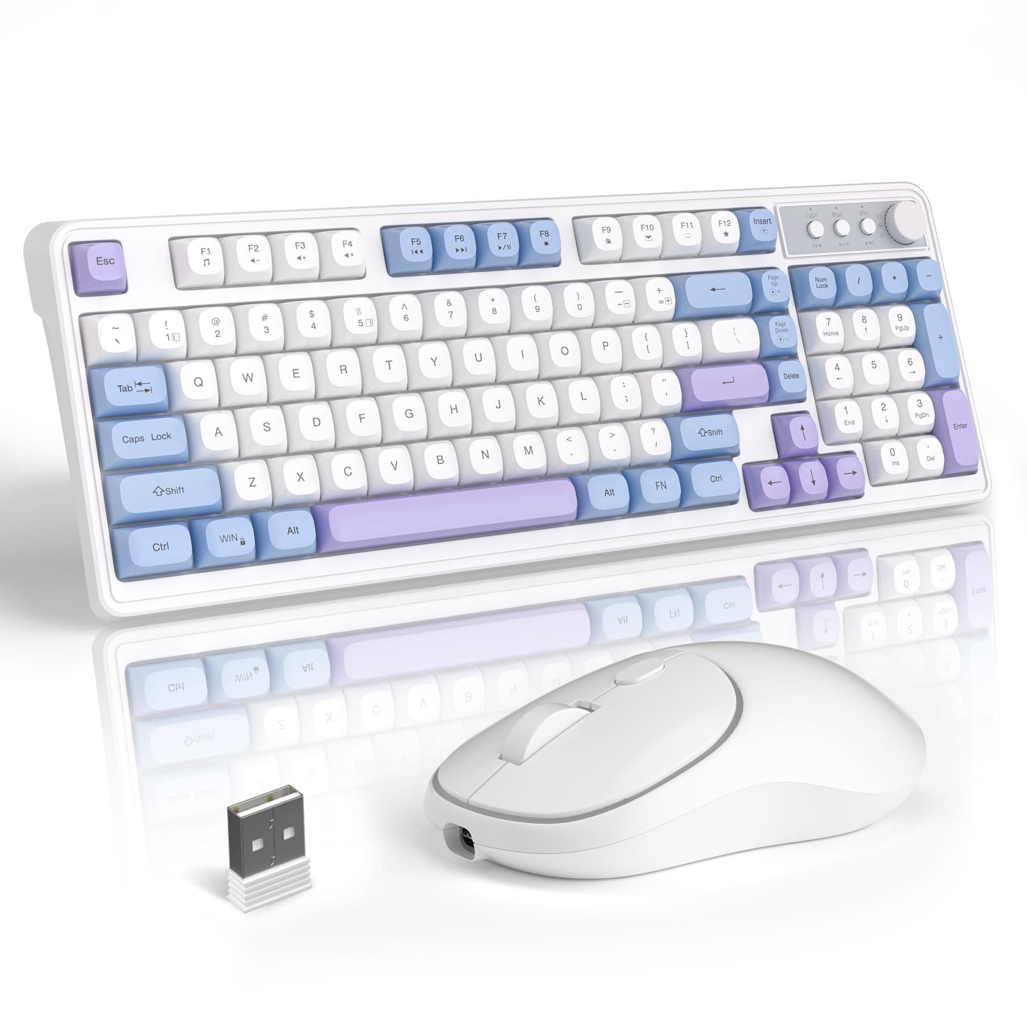 Wireless Gaming Keyboard and Mouse Combo V560, RGB Backlit Rechargeable Mechanical Feel 2.4GHz Quiet Blue White Purple Keyboard Mouse for Mac Laptop PC Gamer