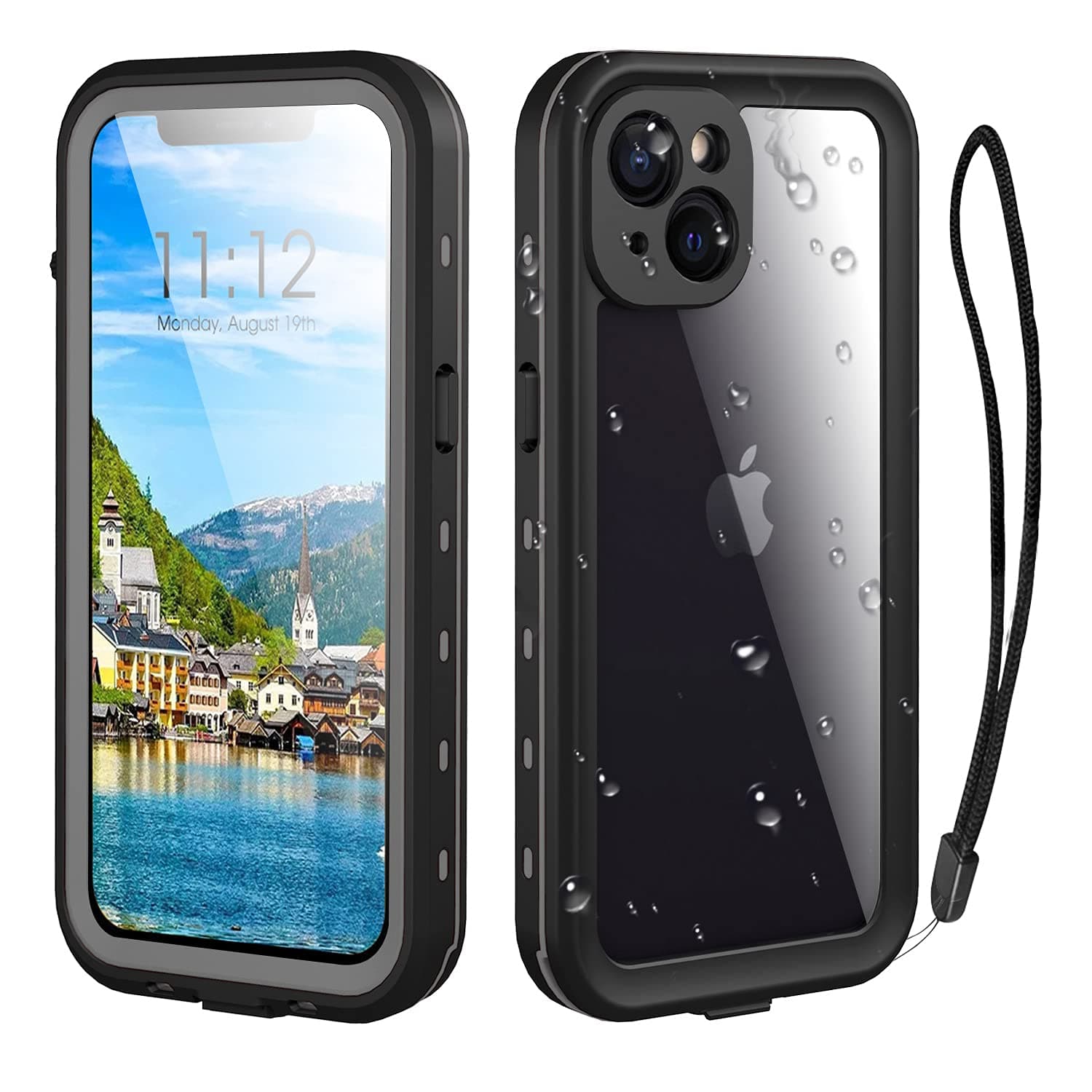 Waterproof iPhone 13 Case - Full Protection iPhone 13 Waterproof Phone case 6.1 Inch Shockproof Dustproof with Built in Screen Protector and Lanyard (Black)