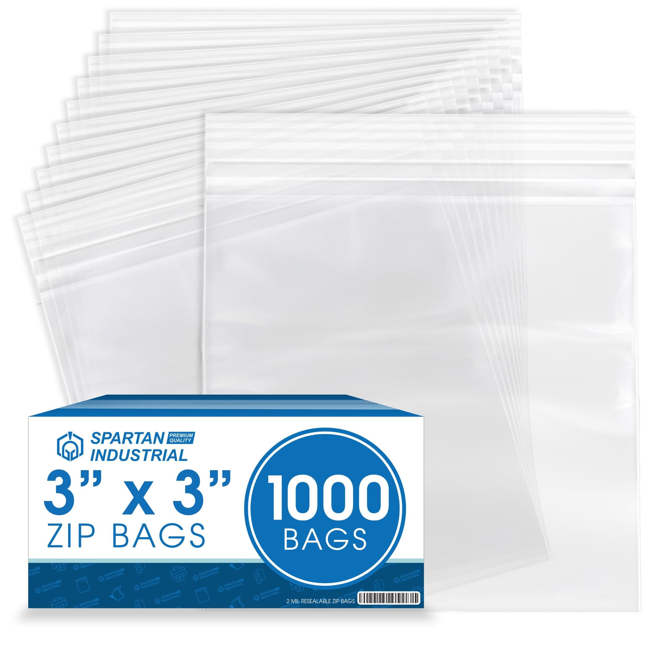 Spartan Industrial - 3” X 3” (1000 Count) 2 Mil Clear Reclosable Zip Plastic Poly Bags with Resealable Lock Seal Zipper