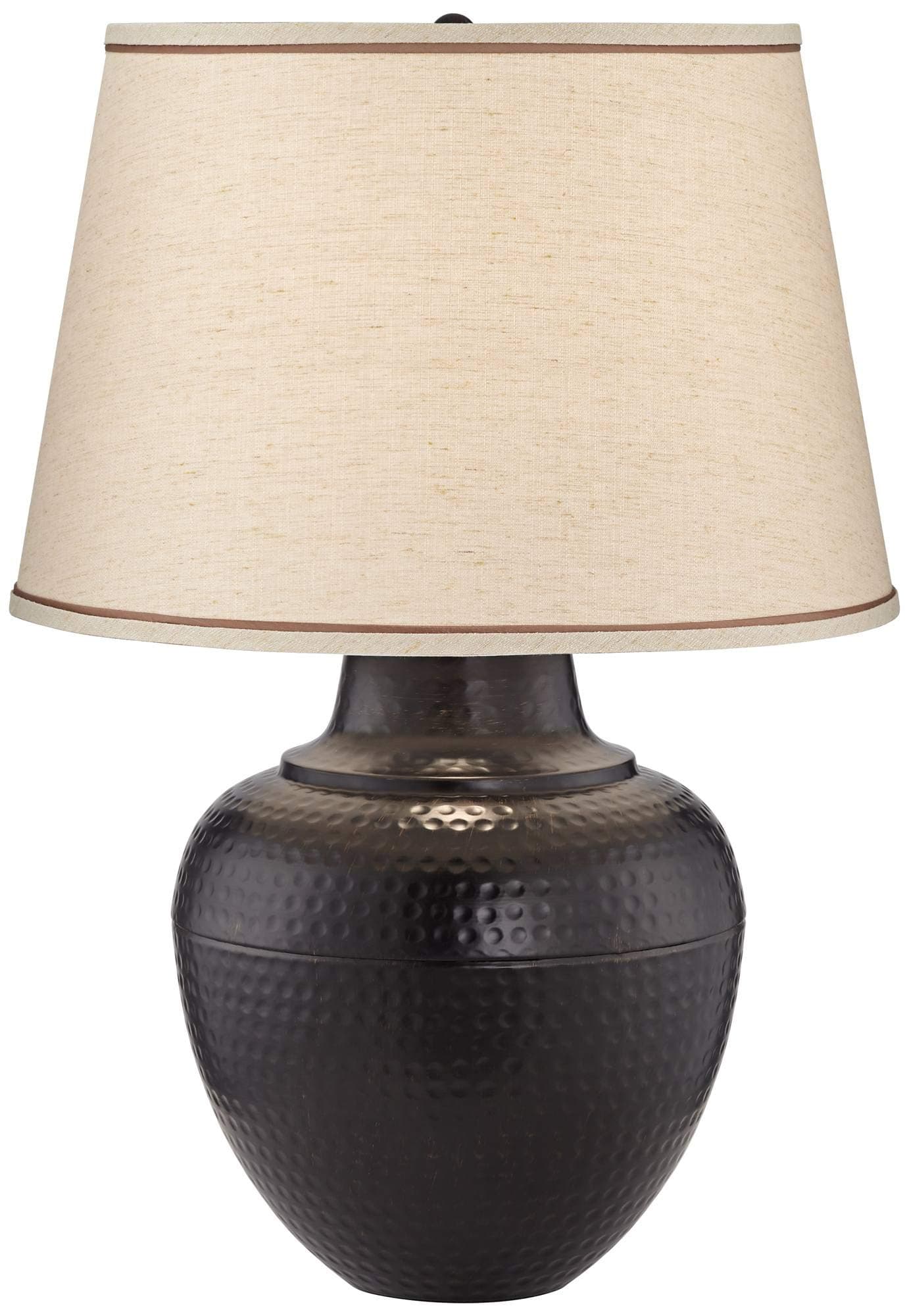 Brighton Southwest Rustic Farmhouse Table Lamp 27.25" Tall Hammered Warm Bronze Metal Pot Beige Fabric Drum Shade for Living Room Bedroom House Bedside Nightstand Home Office