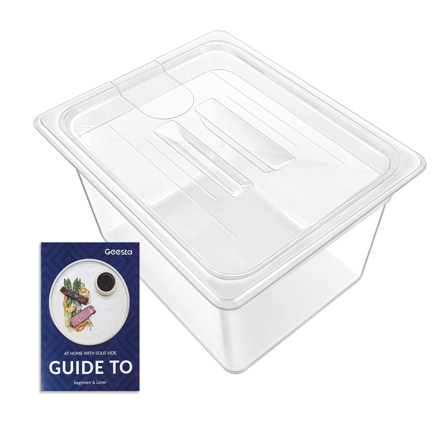 Geesta Sous Vide Container 12 QT with Lid Compatible with Anova All Models, Anova Nano, Chefsteps Joule, Instant Pot, Wancle Sous Vide Cookers with Sous Vide Recipes Books