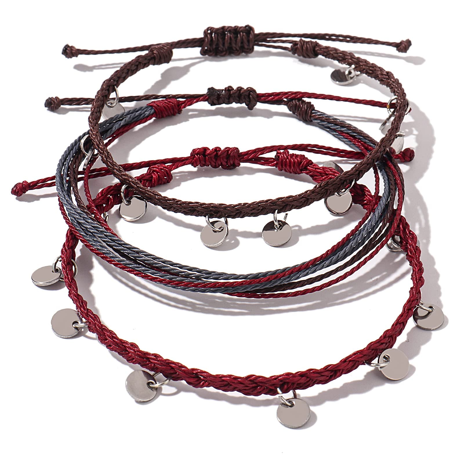 FANCY SHINY String Ankle Bracelets Waterproof Rope Anklets Braided Beach Boho Coin Anklets Cute Friendship Foot Jewelry for Women