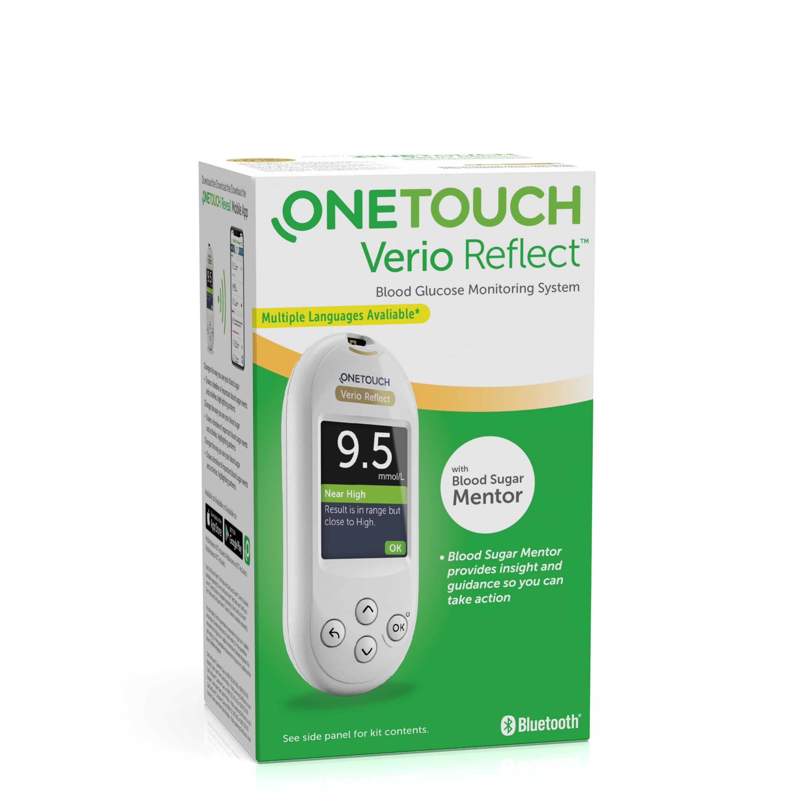 OneTouch Verio Reflect® Blood Glucose Meter - System for Blood Glucose Control with 1 Blood Glucose Meter,1 Lancing Device, 10 lancets &1 Pouch.