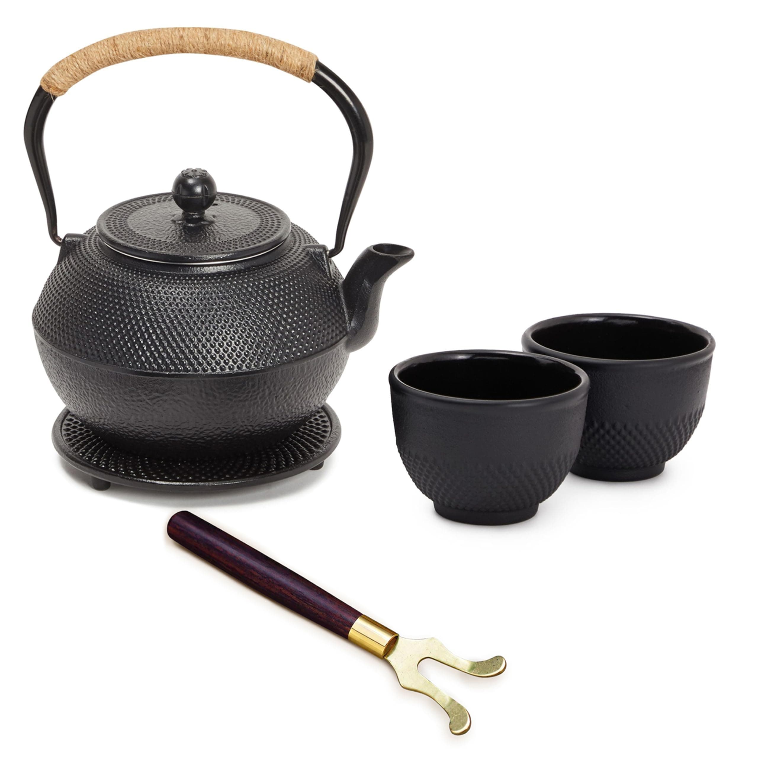 Juvale Cast Iron Teapot - 1200 mL, Black, 2 Cups - Japanese Tea Set with Stainless Steel Infuser & Stovetop Kettle for Loose Leaf Tea