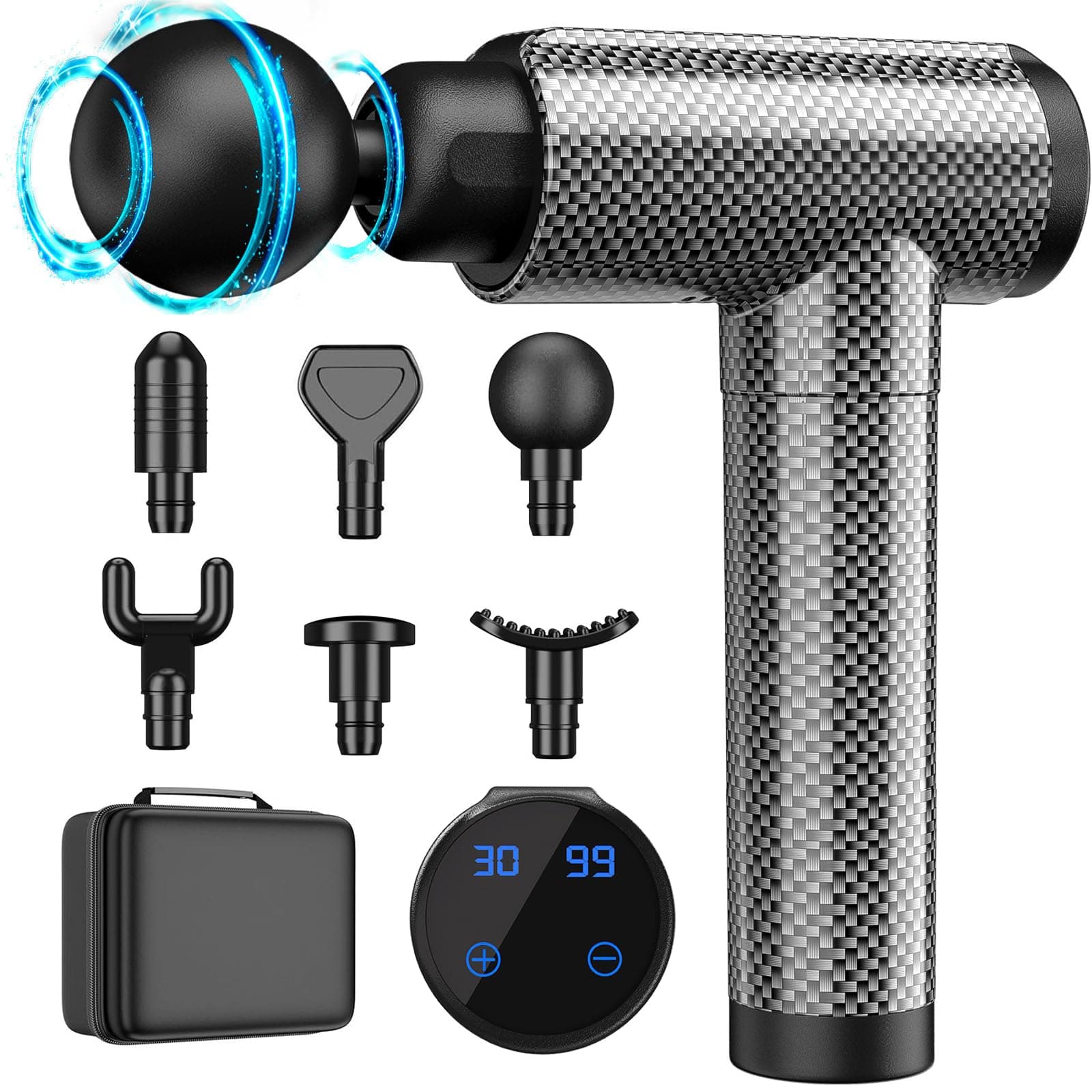 Muscle Massage Gun Deep Tissue for Athletes, Percussion Massagers for Neck Back, Shoulder Body Pain Relief, 30 Speeds Quiet Handheld Massager, LCD Touch Screen with 6 Heads,Gifts for Men