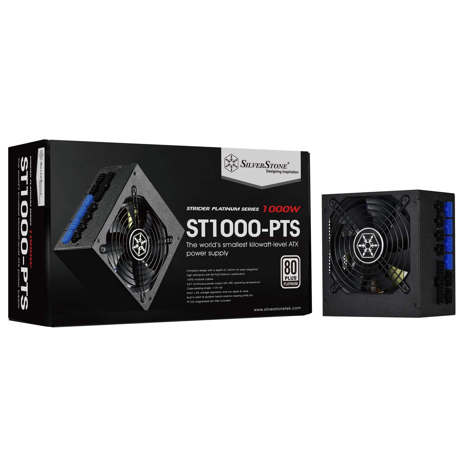 SilverStone ST1000-PTS 1000 Watt 80 Plus Platinum Fully Modular Power Supply in Compact Design with a Depth of 140mm