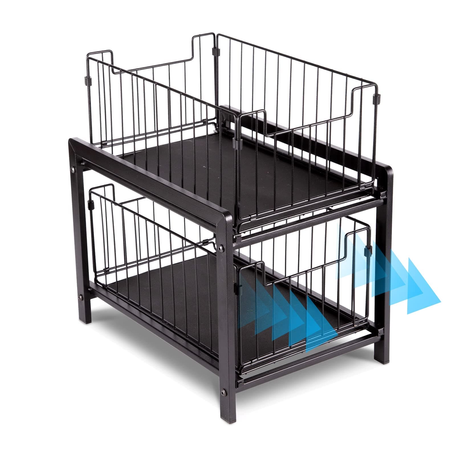 Kitchen Cupboard Organiser 2 Tier, Detachable Metal Wire Storage Baskets, Black Drawer Type Cupboard Storage Rack for Pantry, Countertops, Cabinet, 37 x 26 x 38.5cm