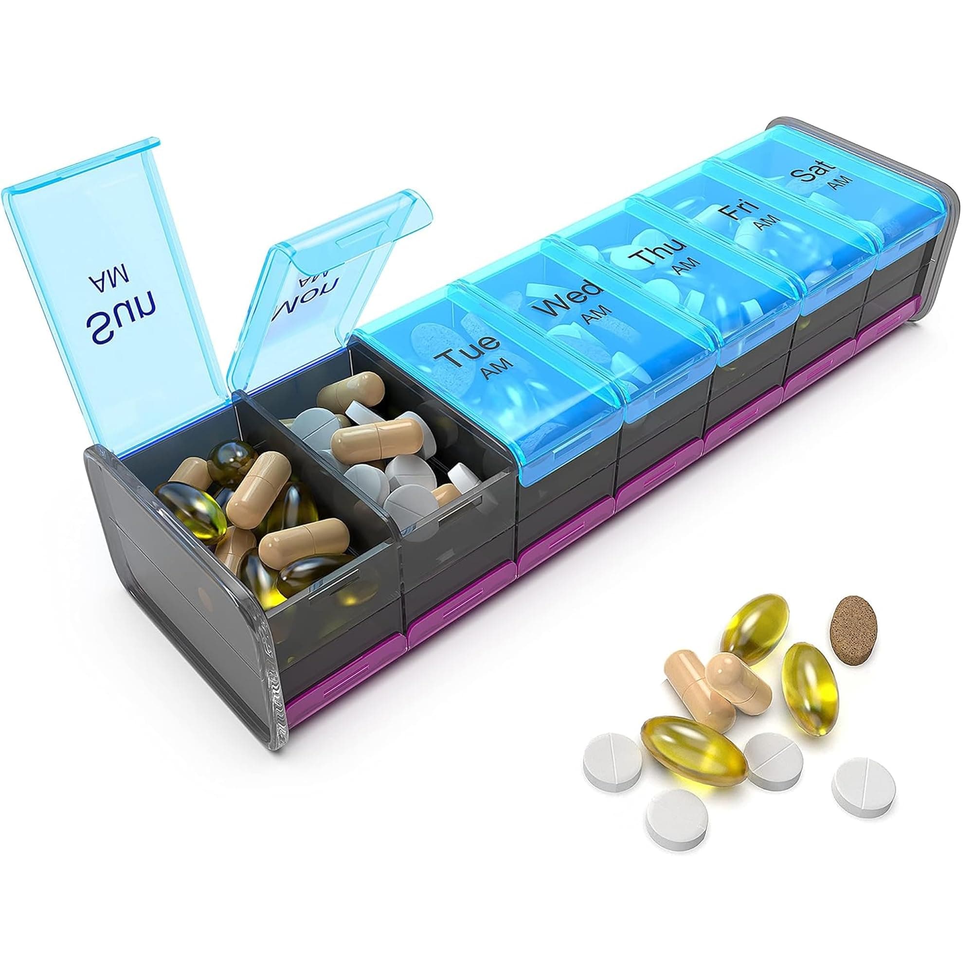 Extra Large Pill Organizer- XXL Pill Box 7 Day - Weekly Pill Organizer with AM PM Large Compartments Big Pill Case for Supplements Jumbo Pill Holder for Vitamins Huge Medicine Organizer 2 Times a Day