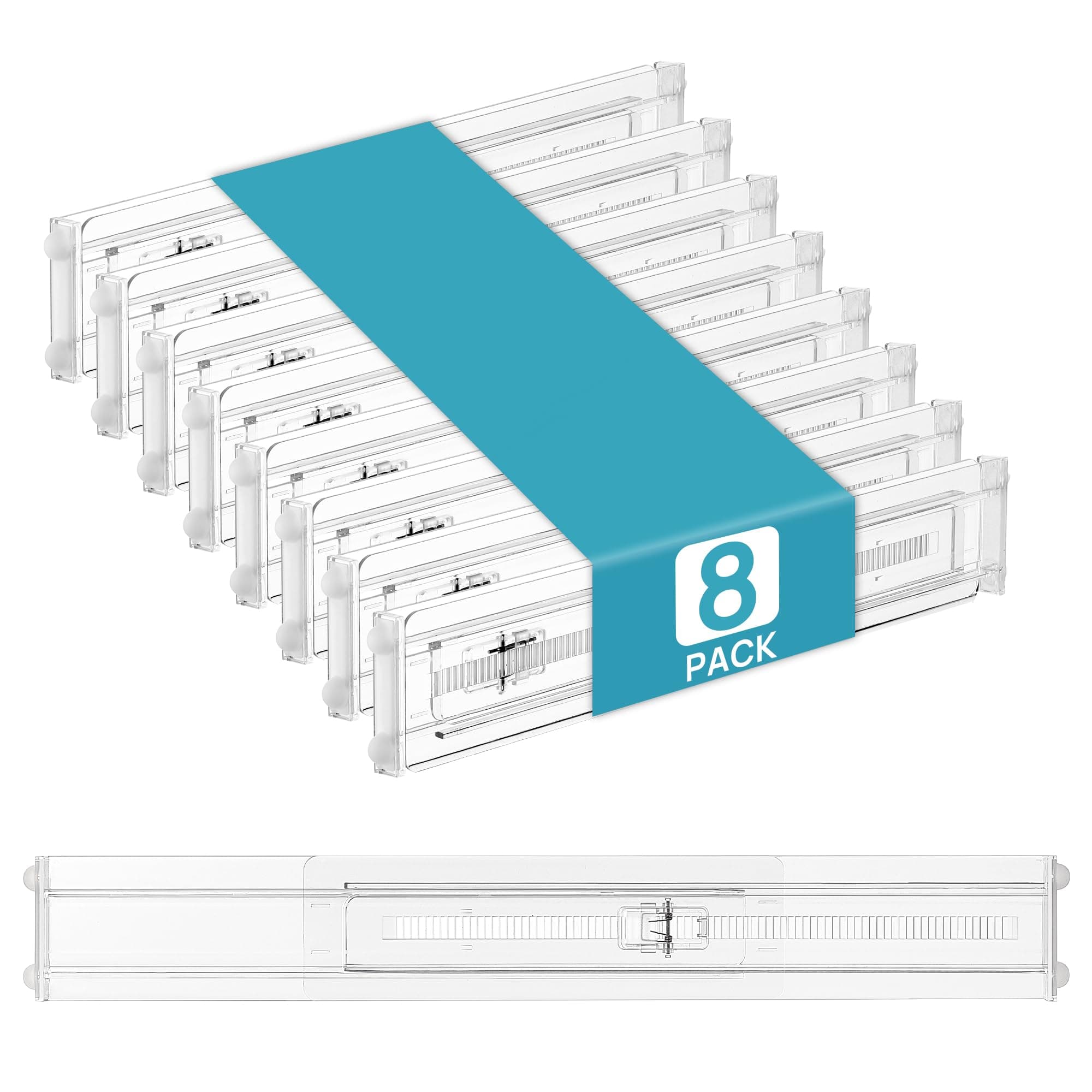 Vtopmart 8 Pack Shallow Drawer Dividers, 2.36" High 12.5"-20.8" Adjustable Expandable Kitchen Drawer Organizer, Clear Plastic Organizer Separators for Flatware, Utensil, Cutlery, Underwear, Clothes