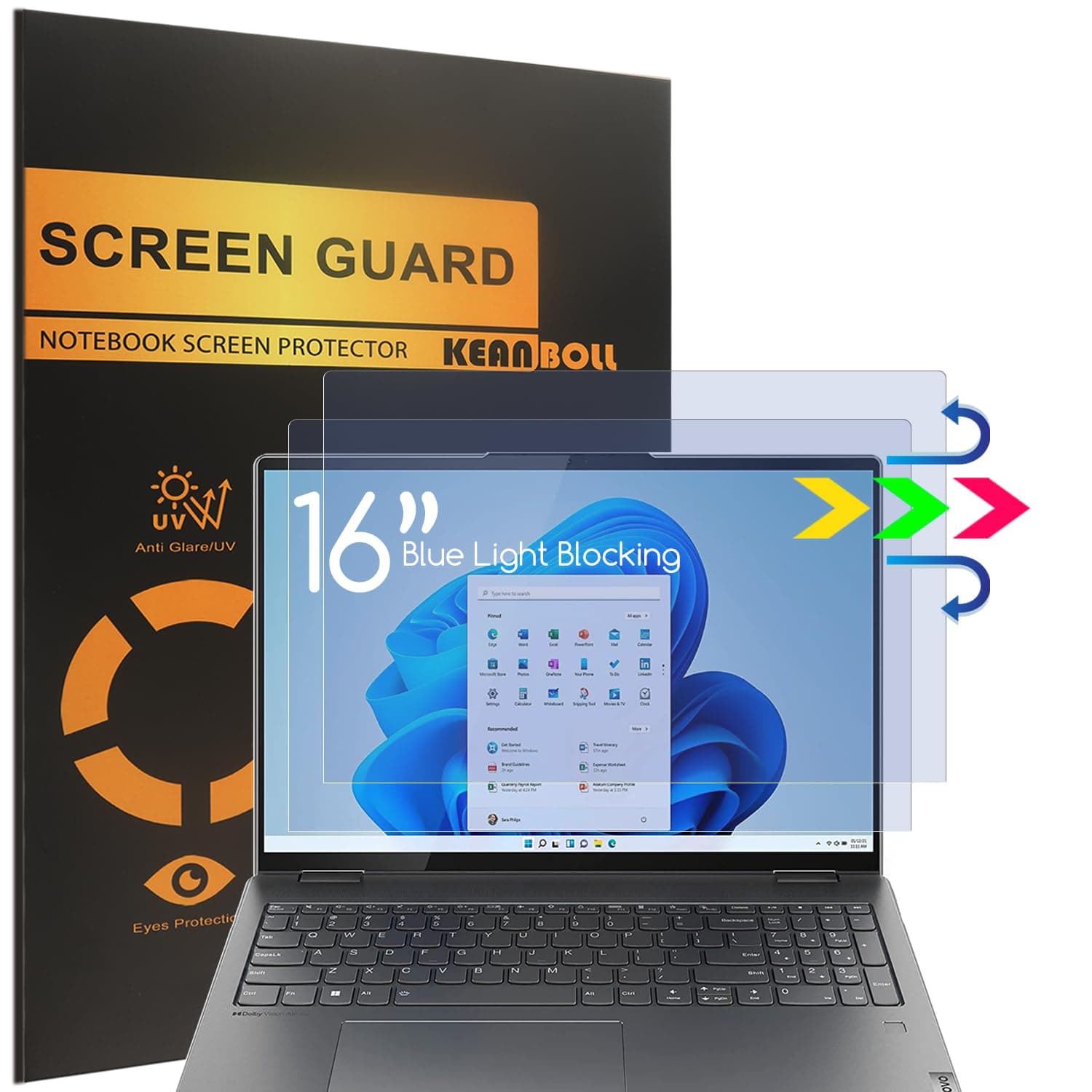 2 Pack 16 inch Screen Protector for Lenovo Yoga 7i 16, Anti Blue Light Screen Protector for Lenovo Yoga 7i 16 2-in-1 Laptop, Blocking Blue Light and Anti Glare Shield-(Covering only the display area)