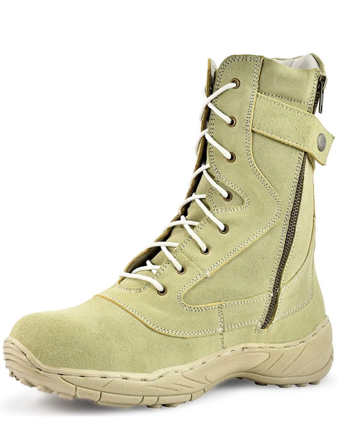 ASMSWAT Tactical Military/Army Boots for Men with Side Zip White Leather 9" (Inches) long boots. Size available UK/India 5 to 11 Article-703Beige
