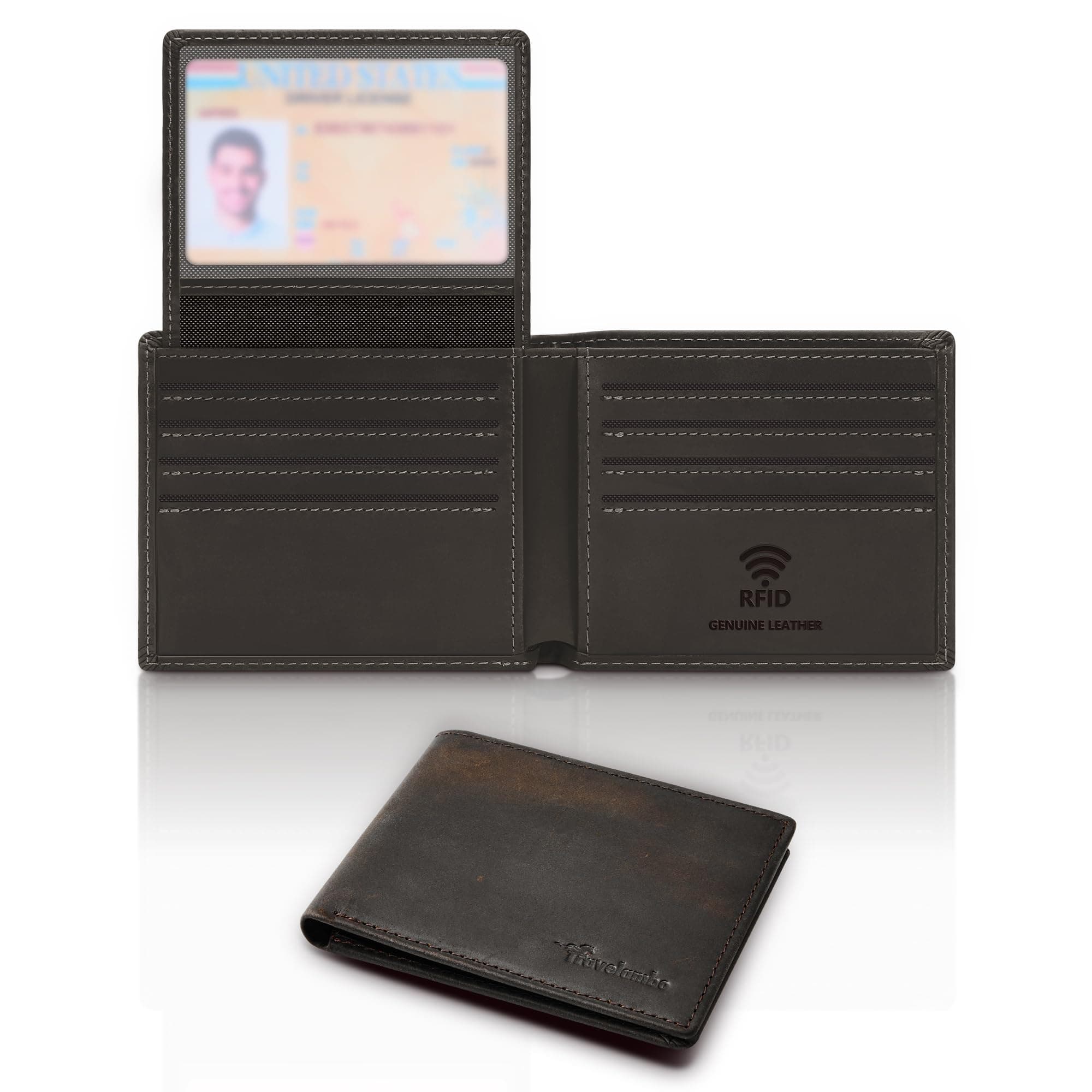 Genuine Leather Wallet for Men with Gift Box - Handmade Bifold Stylish - Mens Wallets Rfid Blocking with 2 ID Windows
