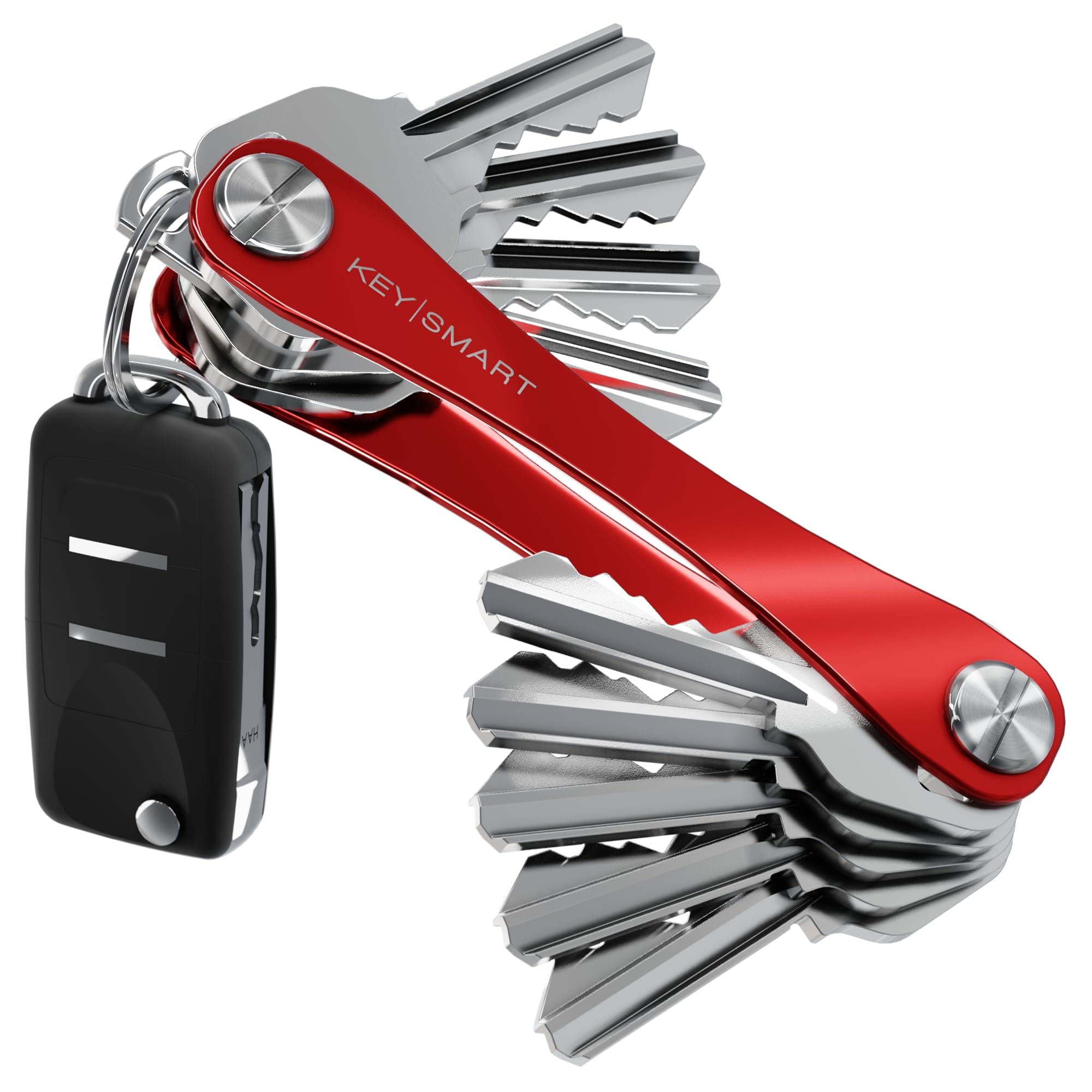 KeySmart - Compact Key Holder and Keychain Organizer (up to 14 Keys, Red)