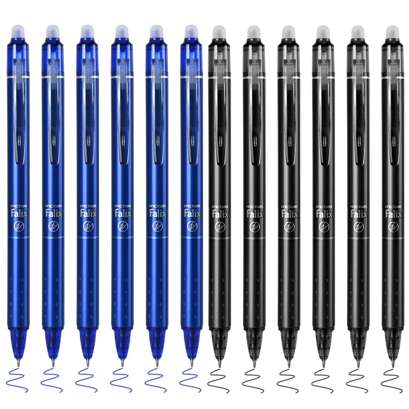 12Pcs Retractable Erasable Gel Pens, 0.5 mm ST Fine Point Ink with Eraser Clean, Quick Dry Smooth Write for School Office Supplies Note Taking Planners (Black+Blue)