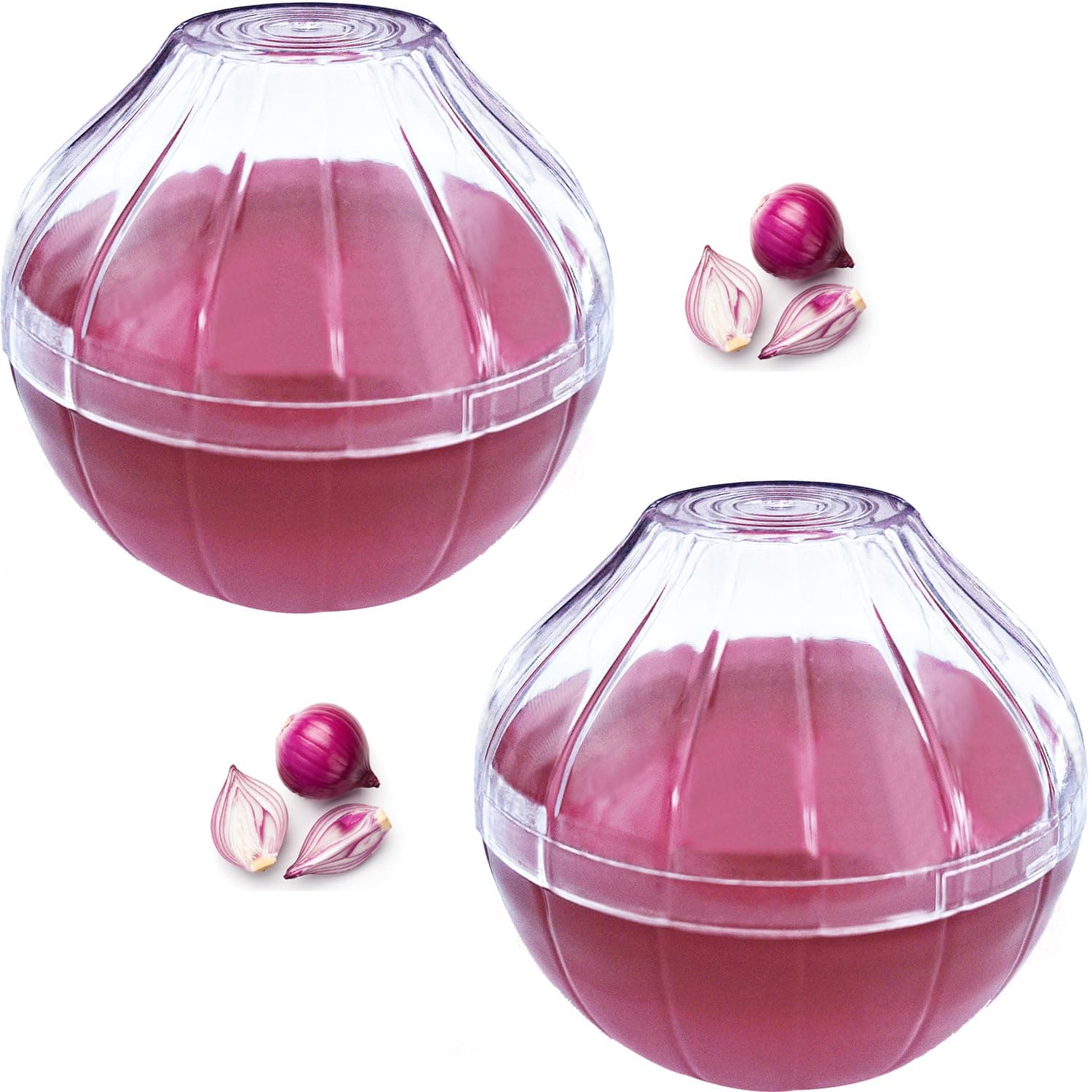 Onion Keepers, 2 Pack Reusable Refrigerator Onion Saver Container with Clear Lid, Kitchen Onion Organizer Holder for Leftover Onion