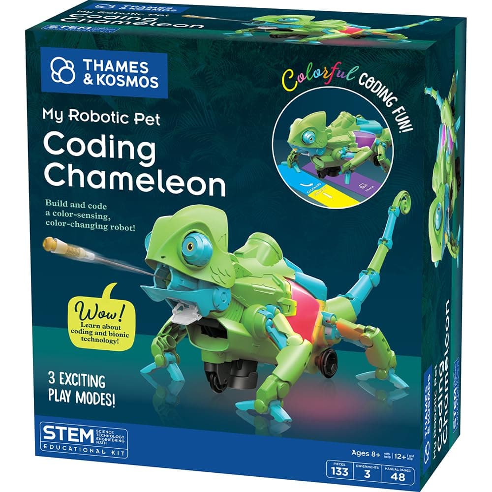 Thames & Kosmos My Robotic Pet: Coding Chameleon STEM Building & Experiment Kit | Color-Sensing Coding Robot for Boys & Girls Ages 8+, Screen-Free Educational Fun, Robotic Reptile with 3 Play Modes