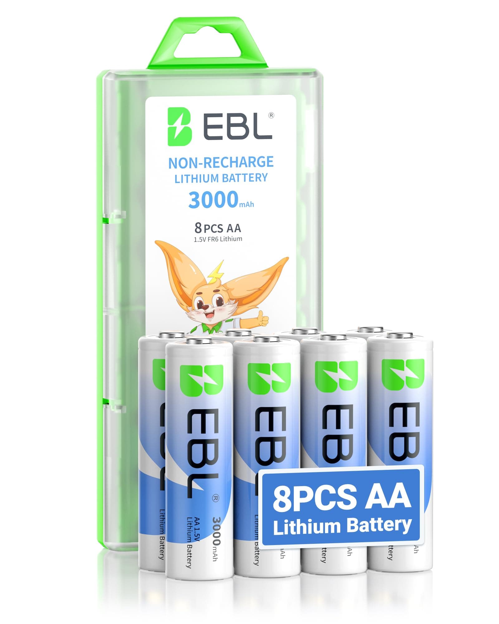 EBL AA Batteries, 3000 mAh 1.5V Lithium Batteries, Double A Battery, Ultimate Power for High Drain Devices - Pack of 8 Disposable Batteries