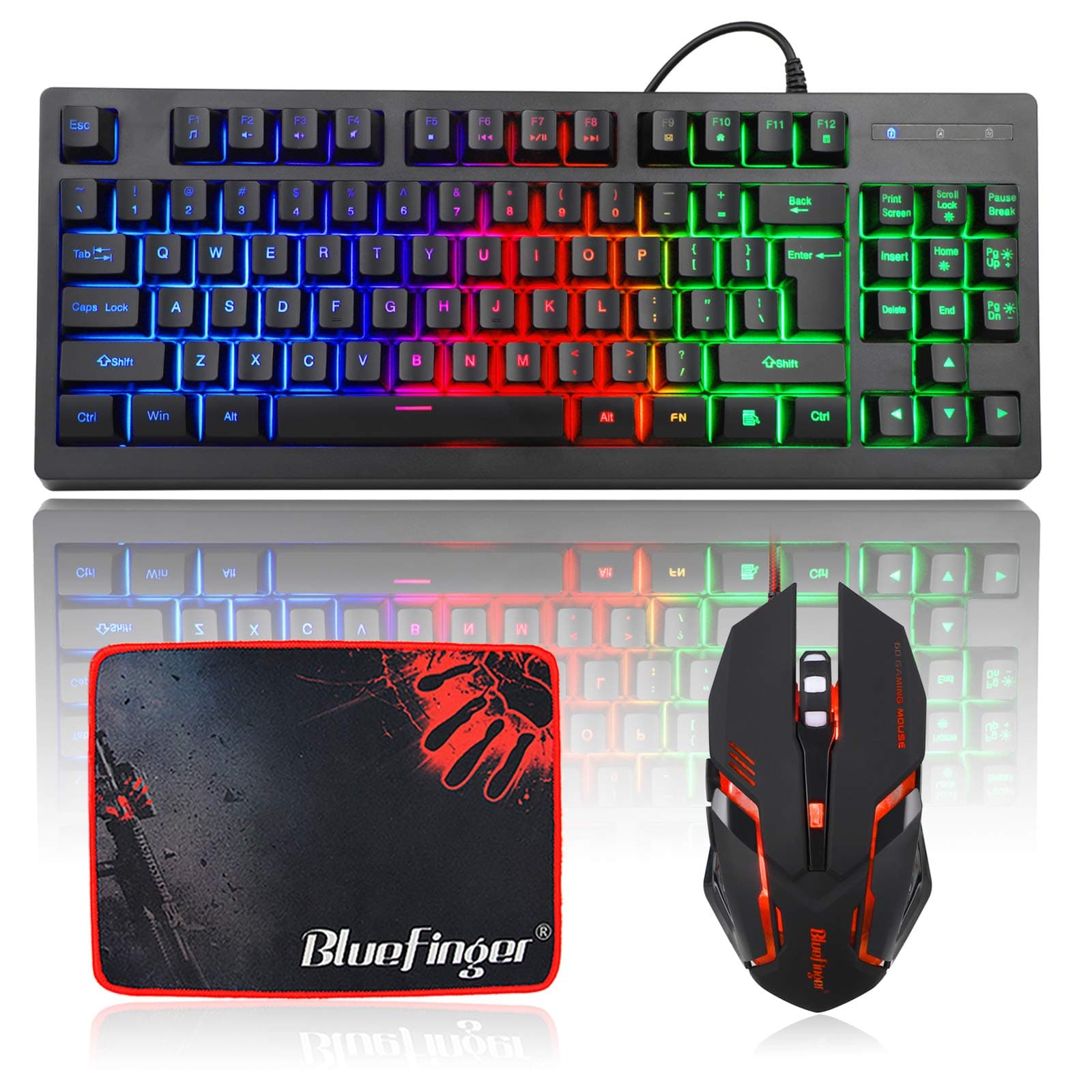 RGB 87 Keys Gaming Keyboard and Backlit Mouse Combo, USB Wired Rainbow Keyboard,Gaming Keyboard Set for Laptop PC Computer Game and Work