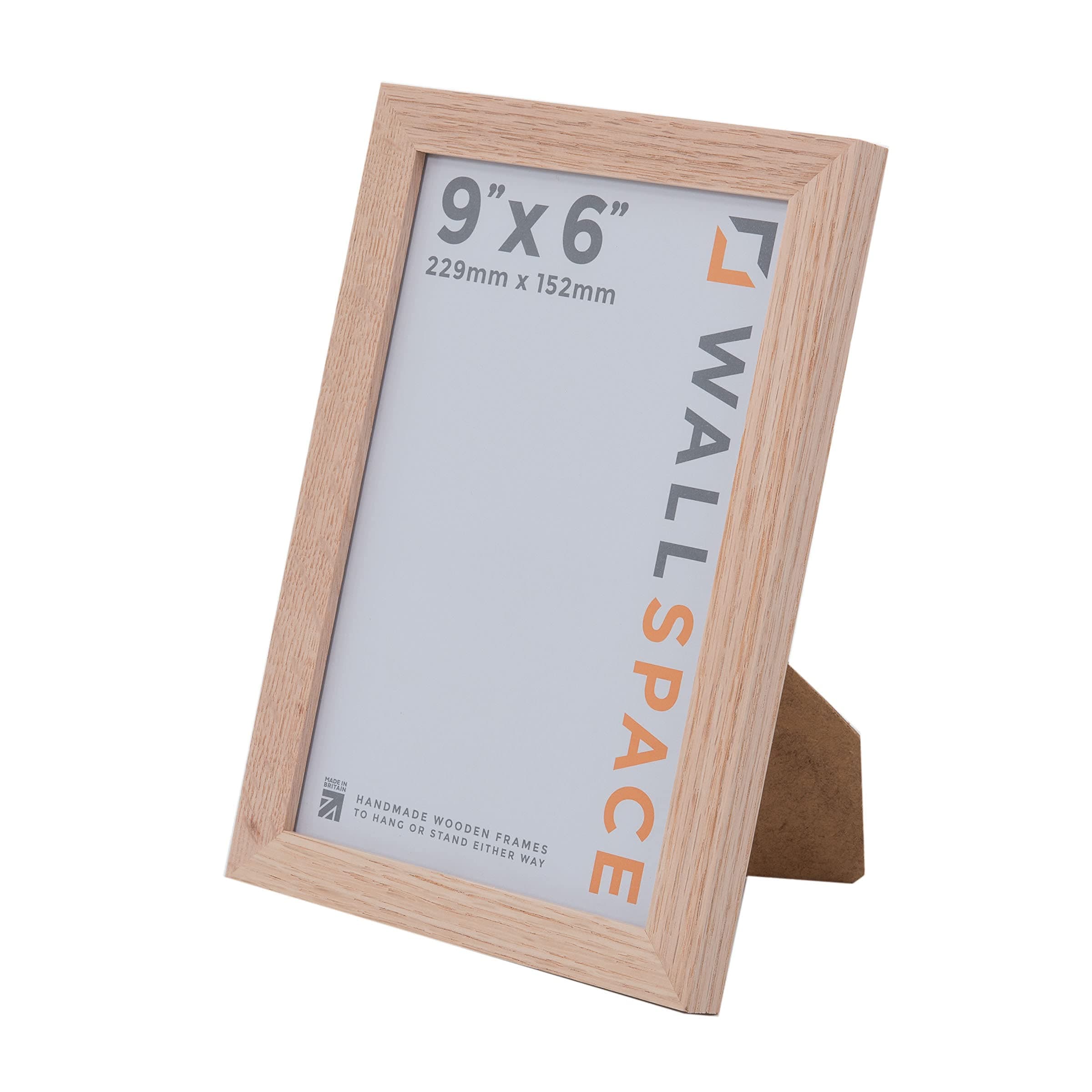 Wall Space 9x6 Oak Picture Frame | Oak 6x9 Photo Frame | 9 x 6 inch | 229x152mm | 22.9x15.2cm | Real Wood with Glass | Handmade Wooden Made in UK