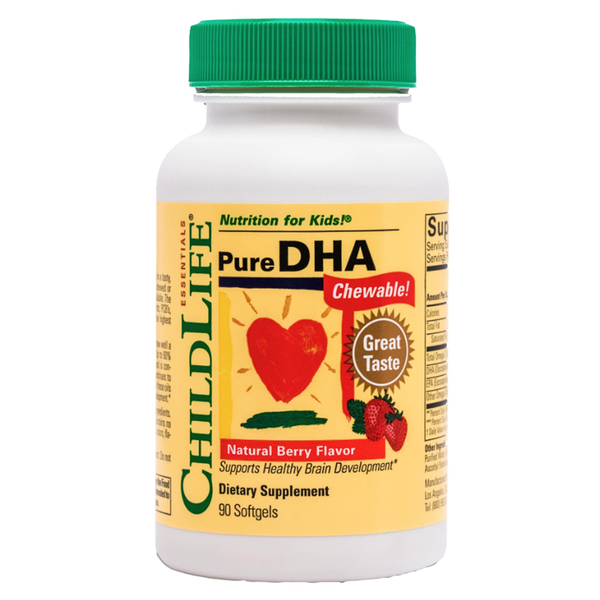 Pure DHA for Kids - DHA Supplements, DHA EPA Omega 3 Supplement, Children DHA Chewables, Baby DHA, Fish Oil for Toddlers, Gluten Free - Natural Berry, 90 Softgels (Pack of 1)