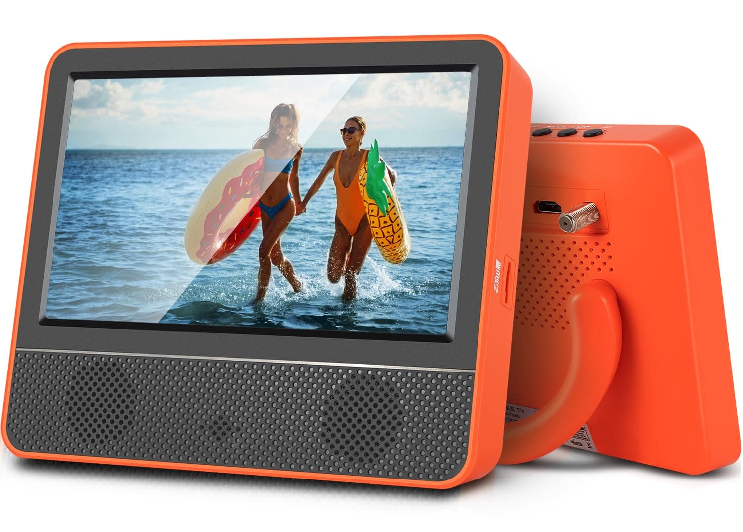 7inch Portable TV,Small tv with ATSC Tuner,Headphone Out-USB/TF Port-HDMI Input,DC-12V/AC-Mini TV for Camping RV Kitchen-Full Viewing Angles(Orange)