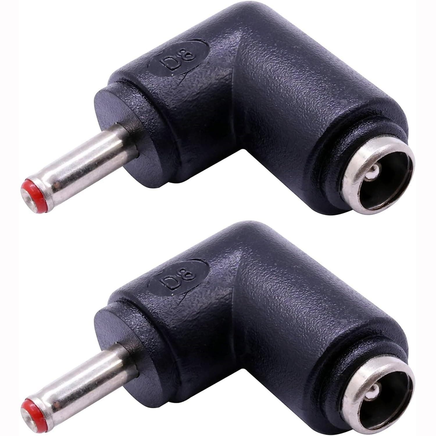 2Pcs DC Power Connector Adapter 90 Degree Angle 3.5mm x 1.35mm Male Plug to 5.5mm x 2.1mm Female Jack Coupler Converter (L Type 3.5 x 1.35mm Red)